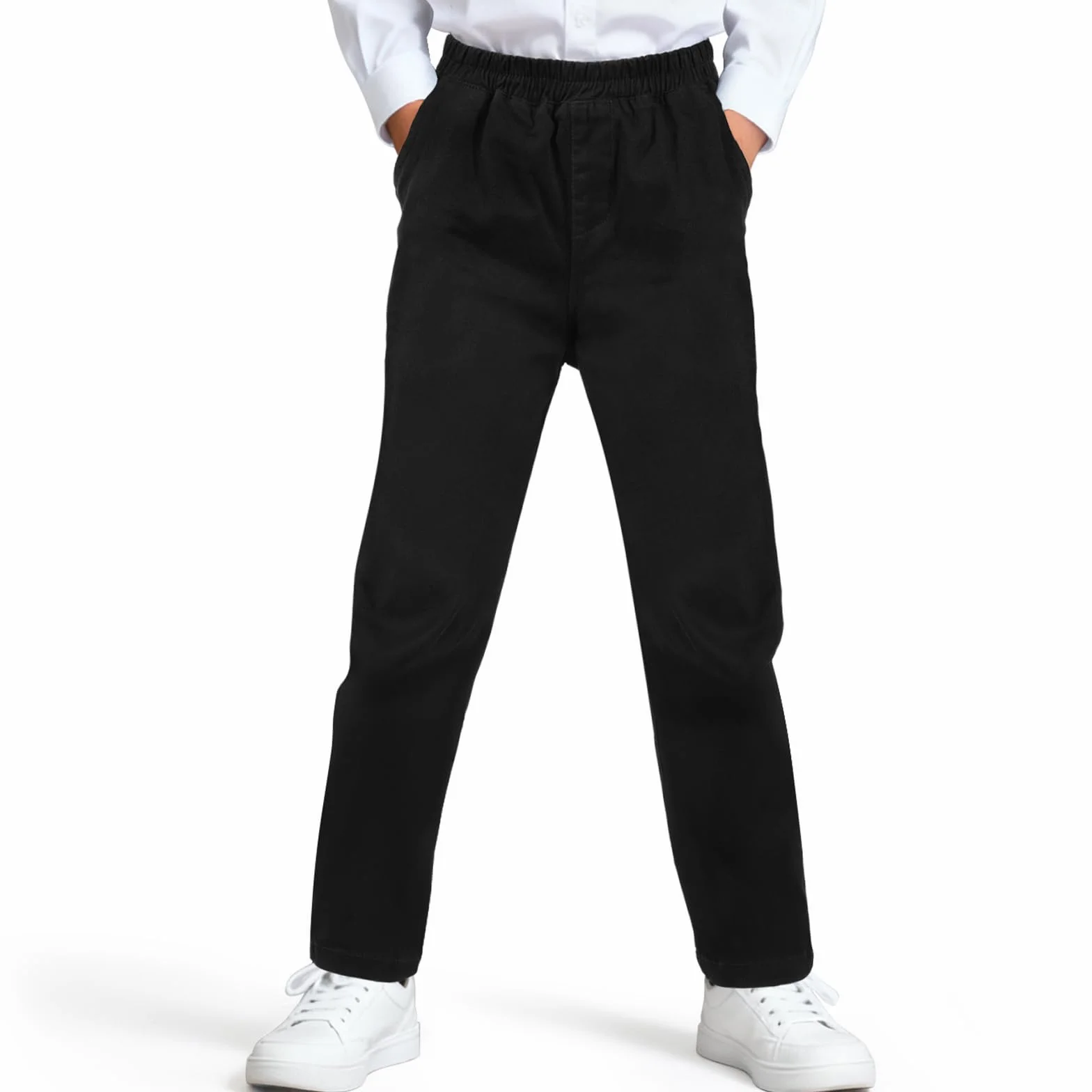 Pantalones Escolares, Pantalones Escolares Ajustados para niños, Cintura elástica, Dos Bolsillos Laterales, Negro, para Uso Diario Pantalone