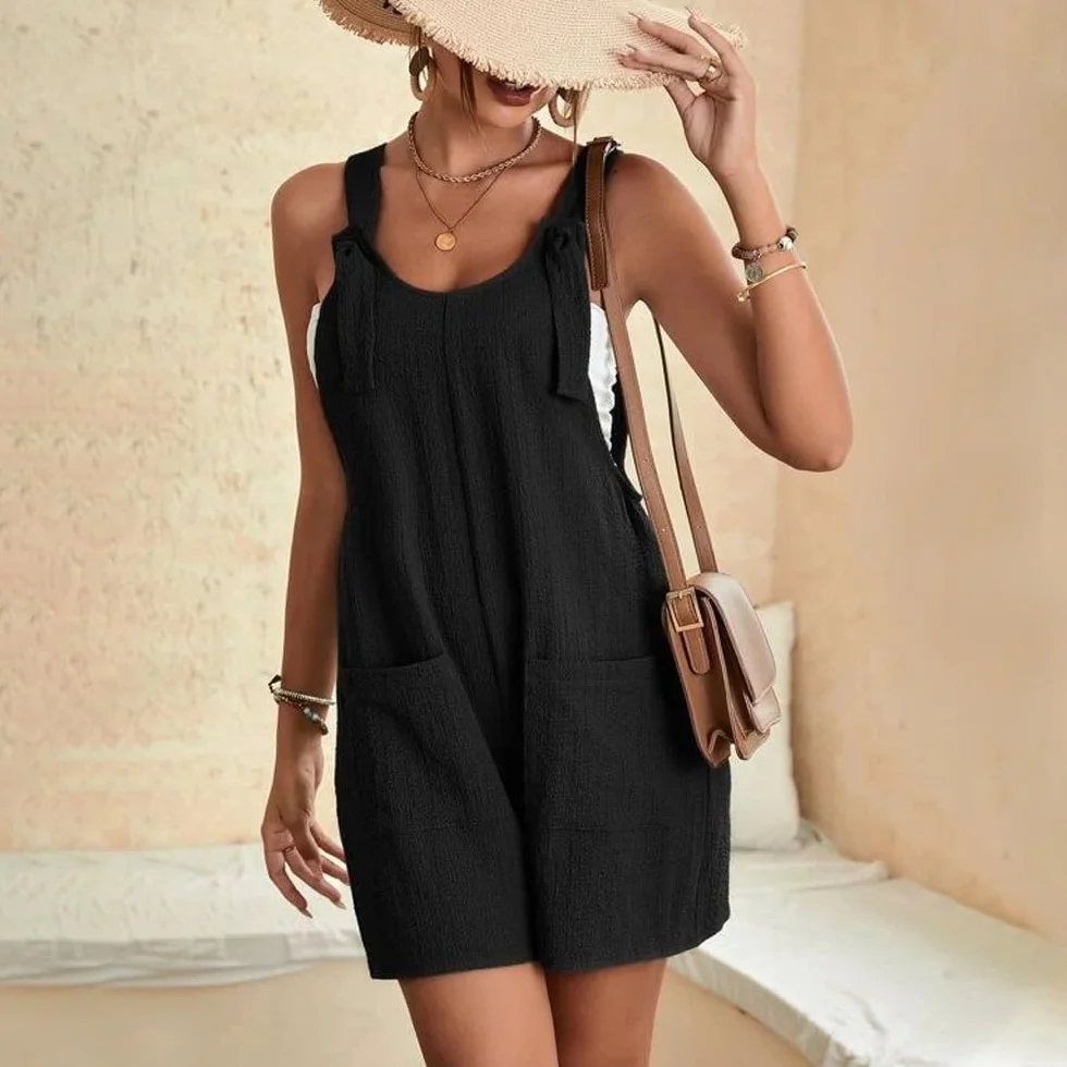 Mono Mujer Verano Sin Mangas Color Sólido Jumpsuit Negro Playsuit Holgado