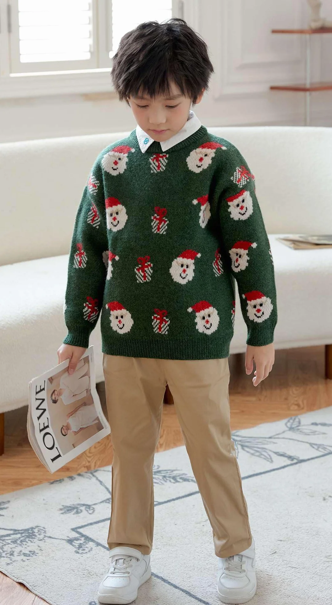 SMILING PINKER Jersey de Navidad para niños, Papá Noel, muñeco de nieve, reno, suéter de punto grueso para niños, otoño e invierno