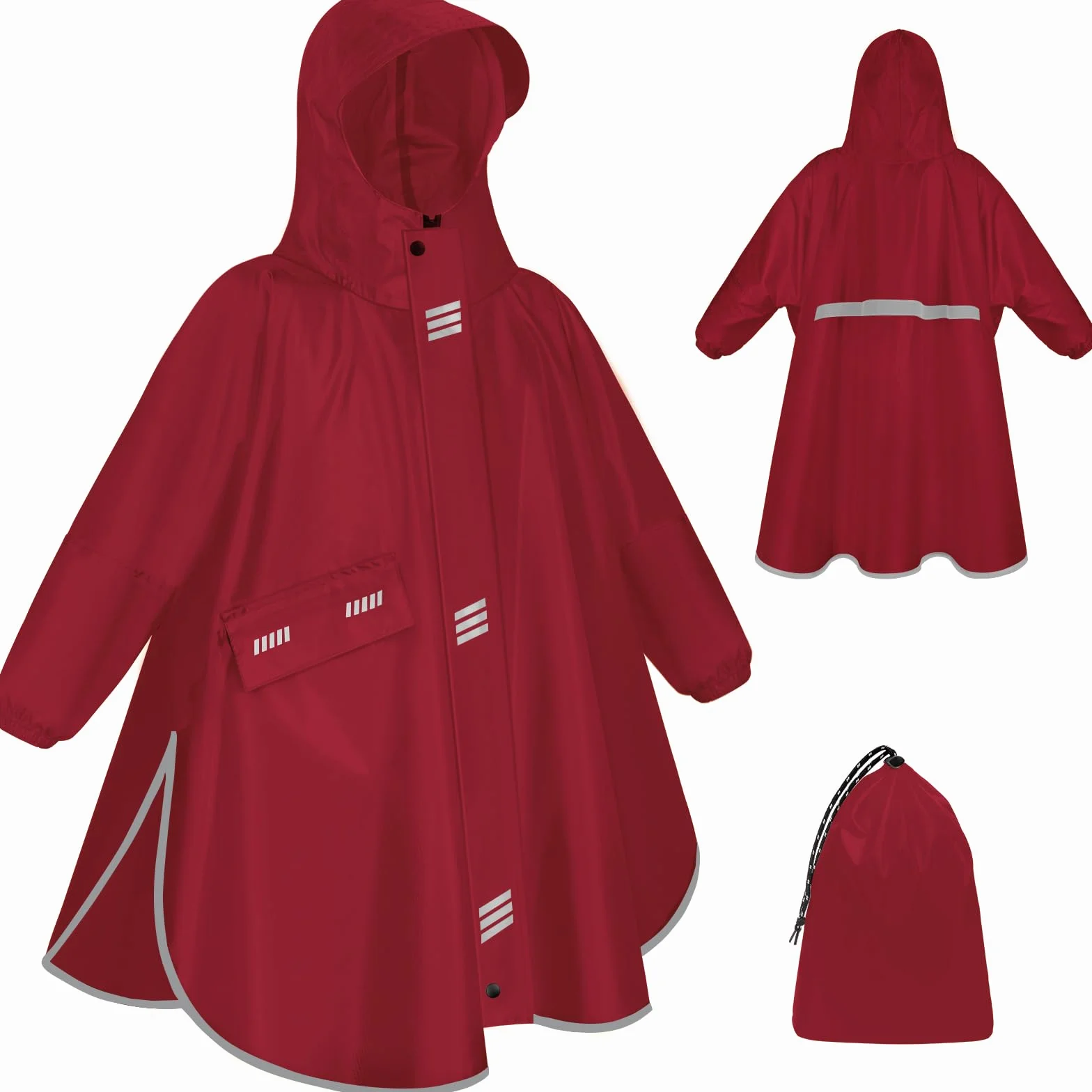 Poncho Lluvia Impermeable Niño Niña Unisex con Capucha Mangas Reflectantes