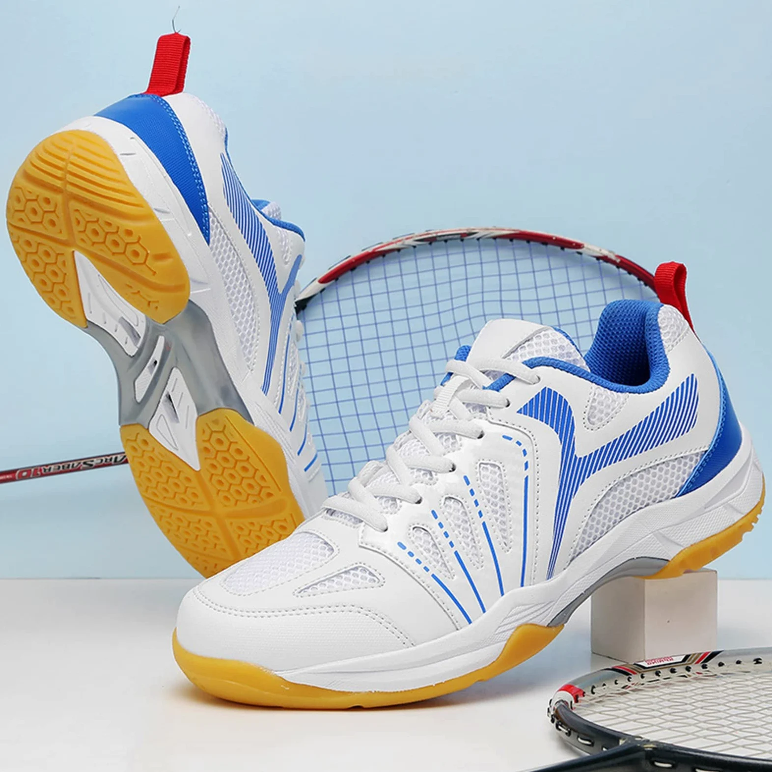 SDEQA Zapatos De Bádminton para Hombres Zapatos De La Corte Interior Zapatillas Antideslizantes De Tenis Deporte Transpirable para Tenis De Tenis De Calabaza Tenis