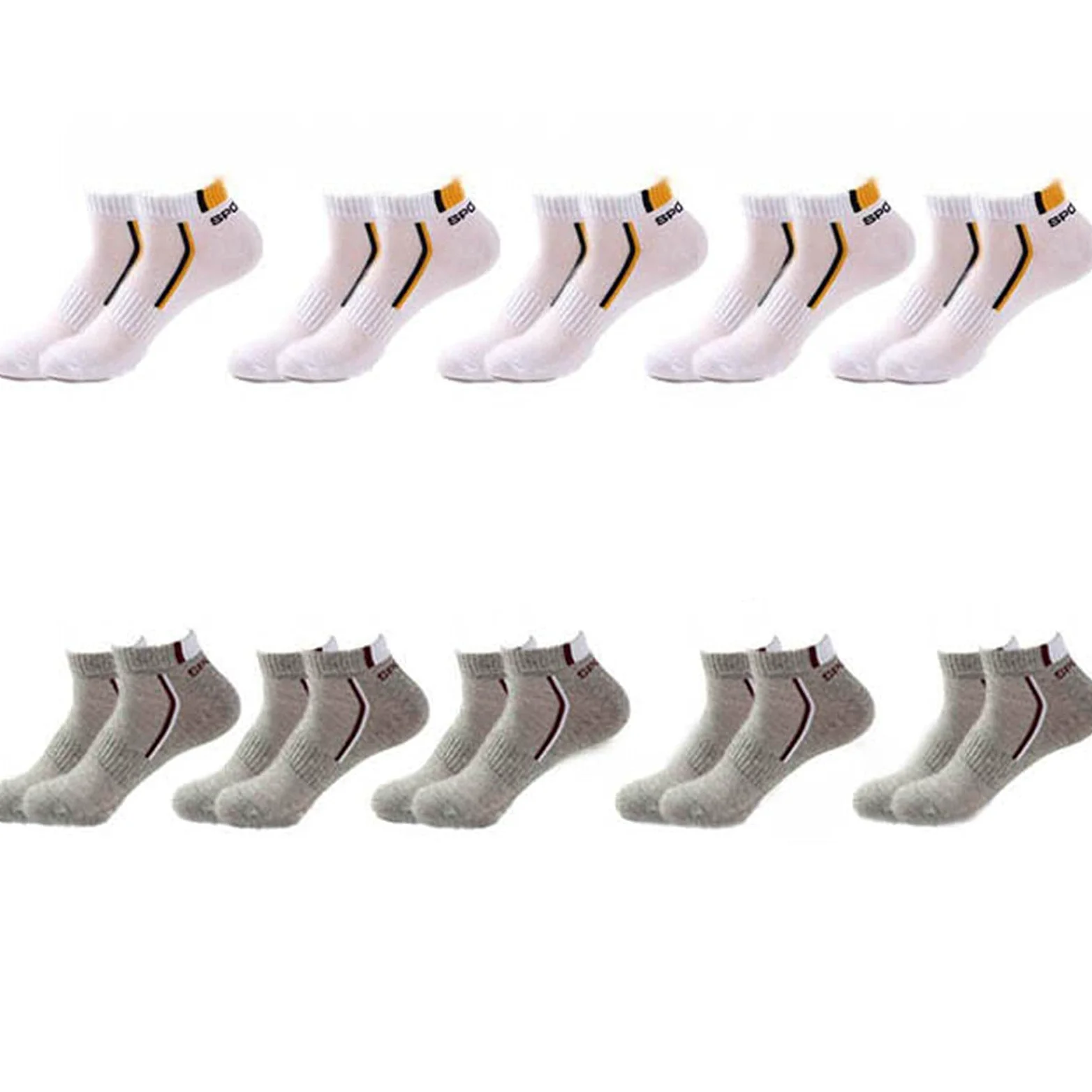 UKKO Calcetines de Hombre 10 Parines Hombres Calcetines De Los Hombres Calcetines De Algodón Transpirables Verano Corte Delgado Tamaño Corto 38-48-5 Yellow 5 Gray,Plus Szie43-48