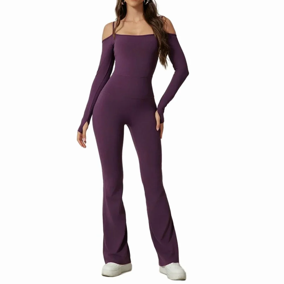 GLDFW - Conjunto de body de yoga para mujer, conjunto de gimnasio, deportes, chándal para mujer, pantalones acampanados, ropa deportiva