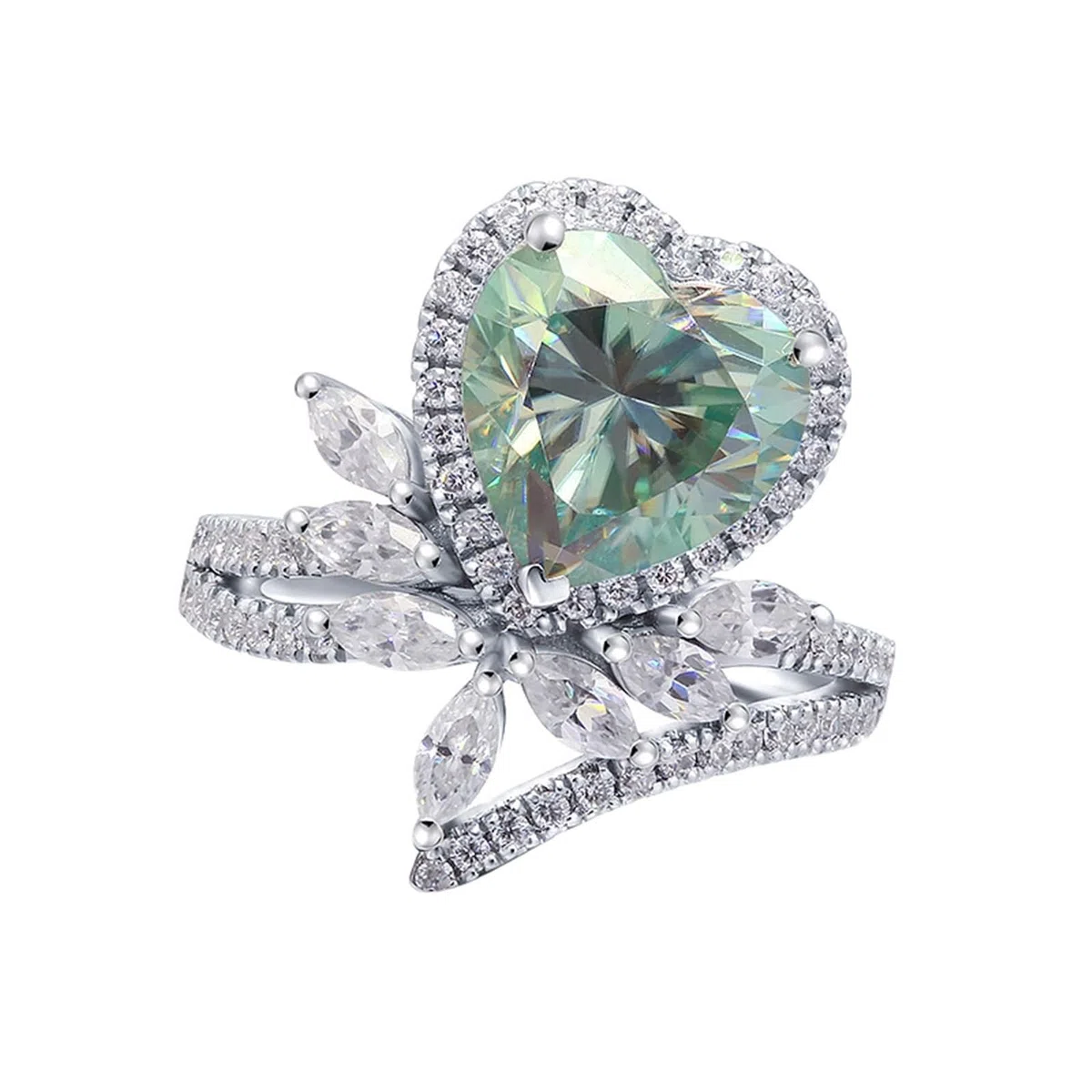 Anillo de compromiso de oro blanco de 14 quilates, anillos para mujer con corazón de flores