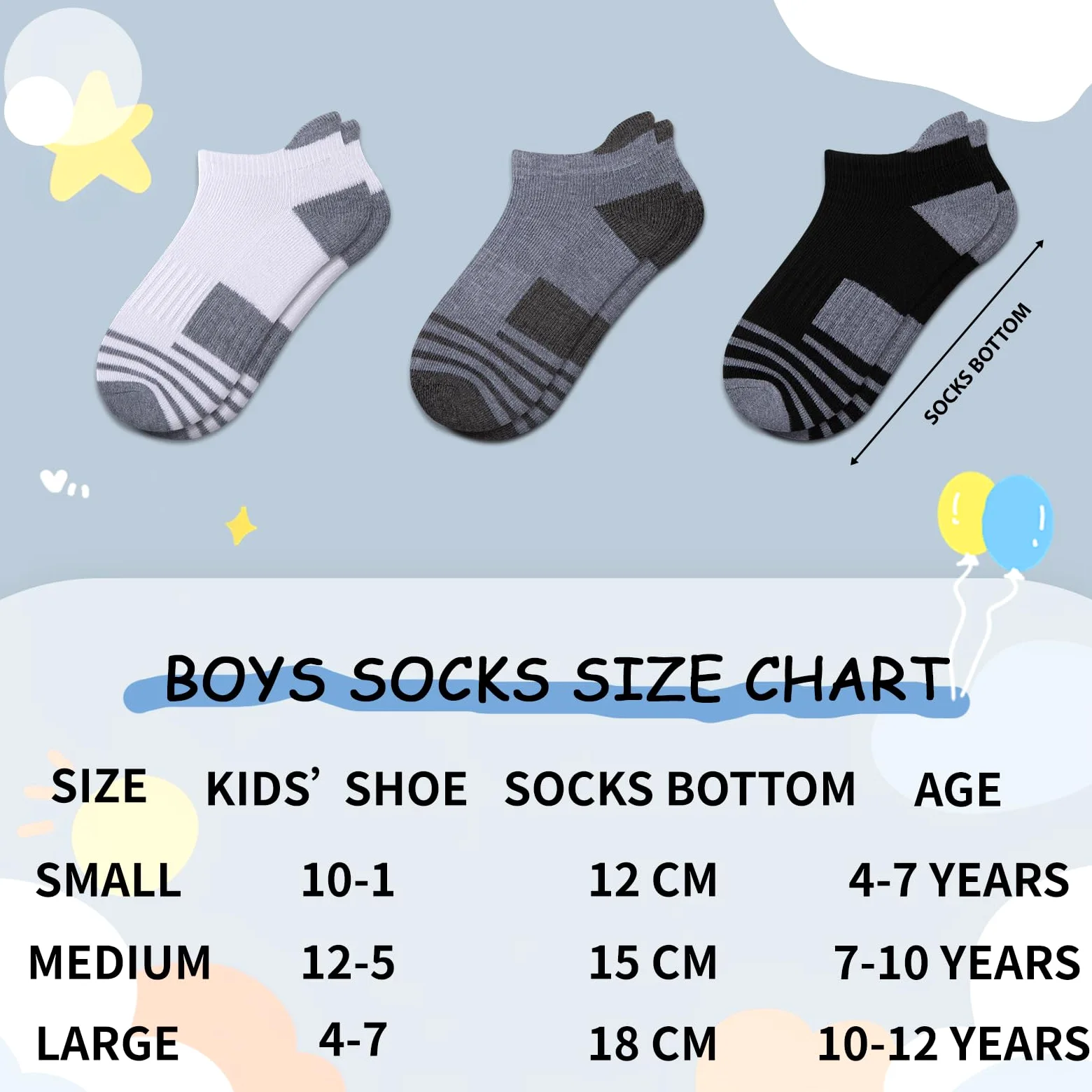 Comfoex 10 pares de calcetines deportivos para niños de 4 a 7, 7 a 10, 10 a 12 años, con suela acolchada