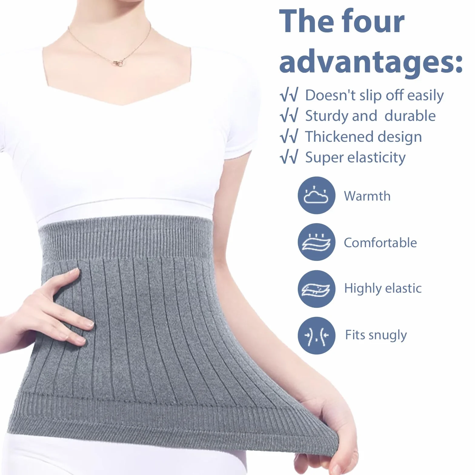 NAROSEBE Unisex Calentador de Cintura Faja Lumbar Gris Calentador de Cintura de Cachemira Cinturón Lumbar Mujer Cinturón Invierno Calentado de Lana Cinturón de Punto para Mantener el Calor