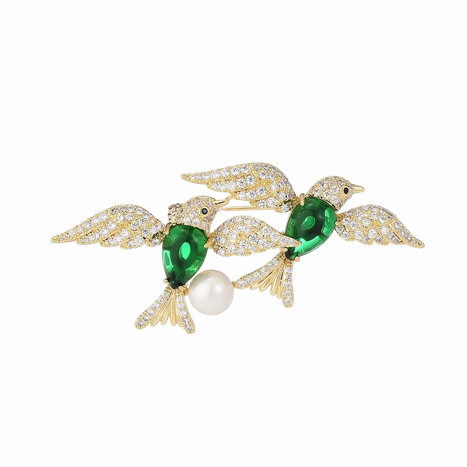 Broche con Forma de pájaro para Mujer, de Moda, para Solapa, con diseño de Doble Golondrina Volando y Perlas de imitación.