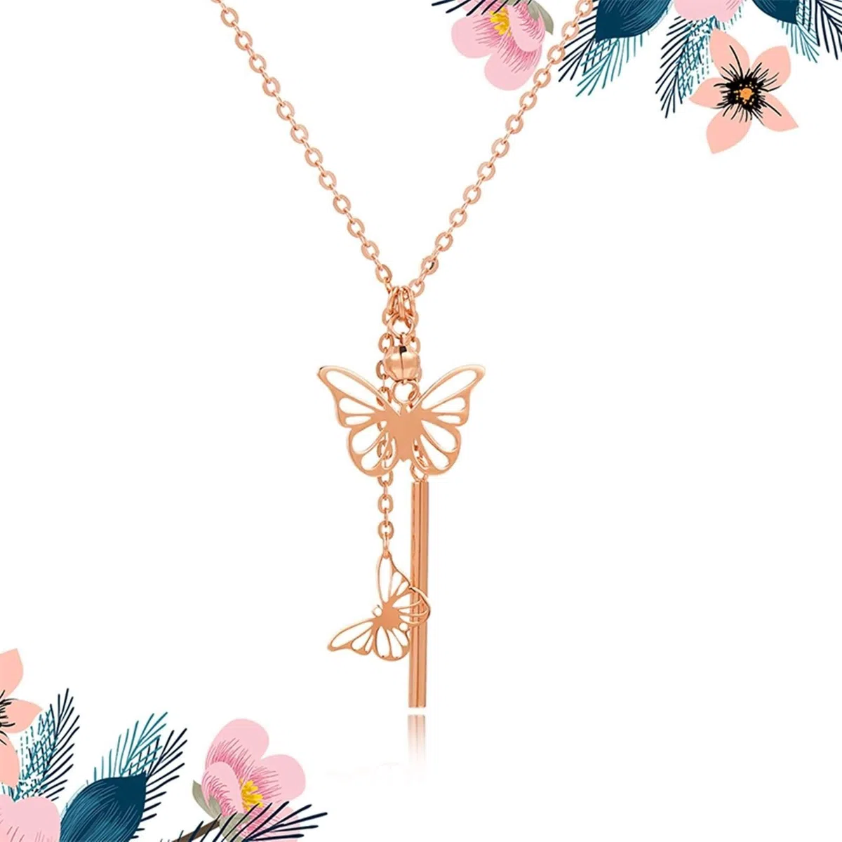 Collar con Colgante de Mariposa para Mujer, Oro Rosa de 18 Quilates, Regalo de Boda