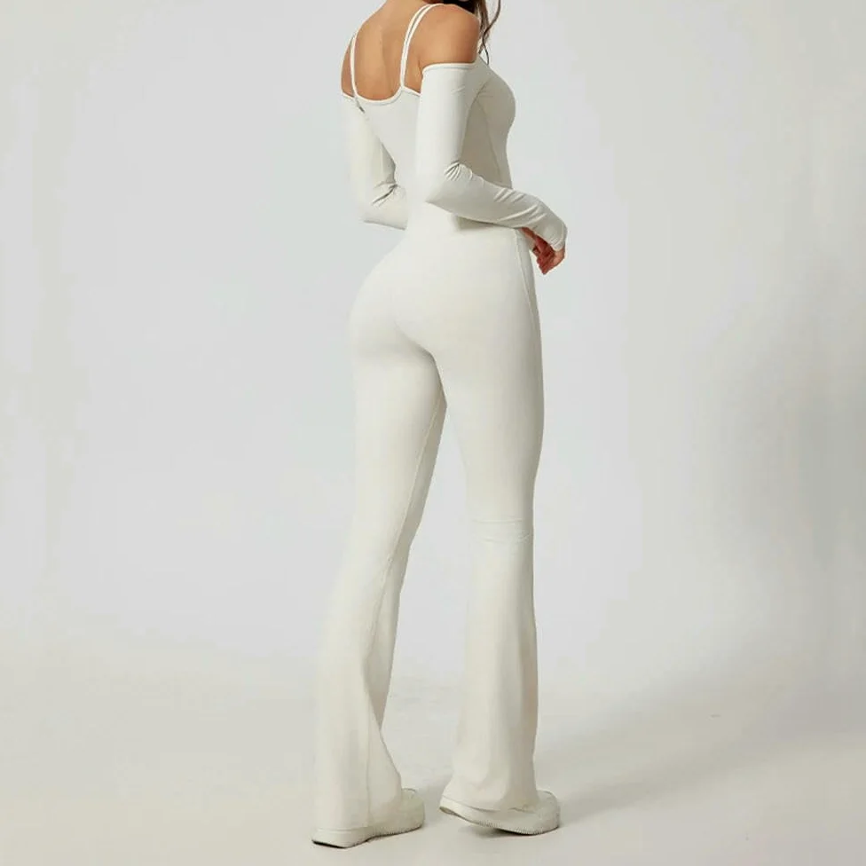 GLDFW - Conjunto de body de yoga para mujer, conjunto de gimnasio, deportes, chándal para mujer, pantalones acampanados, ropa deportiva