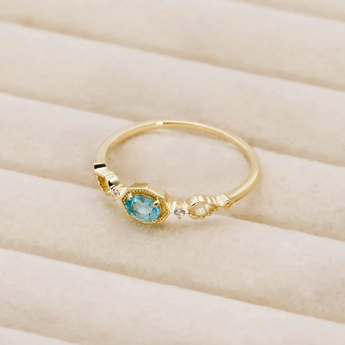 Anillo de boda oro amarillo 9 K/14 K/18 K ovalado apatite elegante filigrana pequeño