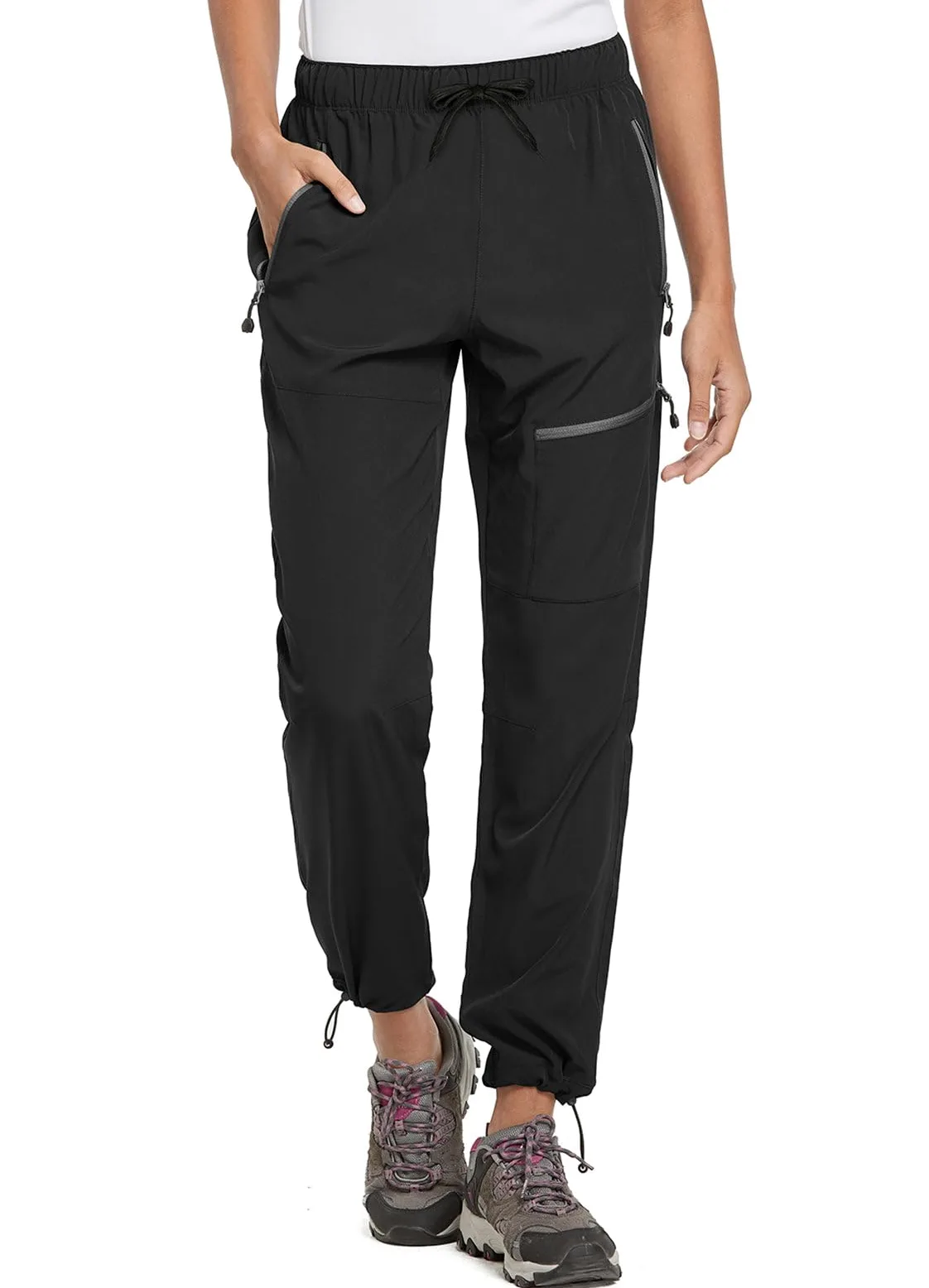 baleaf Pantalones para Mujer Senderismo y Aire Libre Estilo Capri, Impermeables de Secado rápido con protección UV FPS 50 Negro M