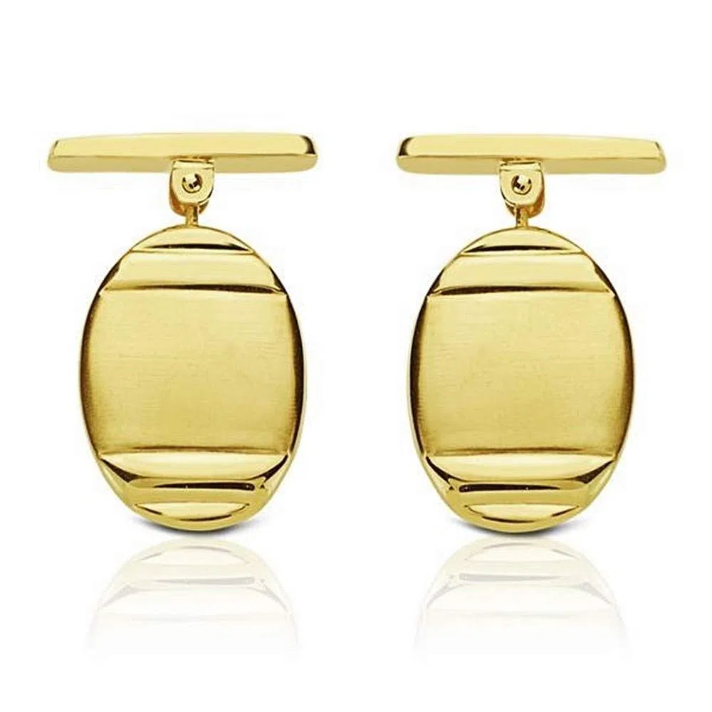 Gemelos oro 18k oval 18mm. mate y brillo 4 surcos hombre