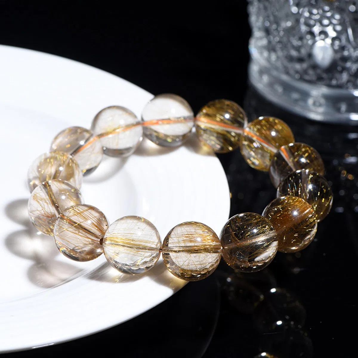 Pulsera de Cuentas de Chakras con Cristales de Piedras Preciosas, Cuentas de Cristal Natural, Cuarzo rutilado Dorado, Cuentas de Piedra Lisas Redondas pulidas, Cuentas de Piedra,6a,13MM