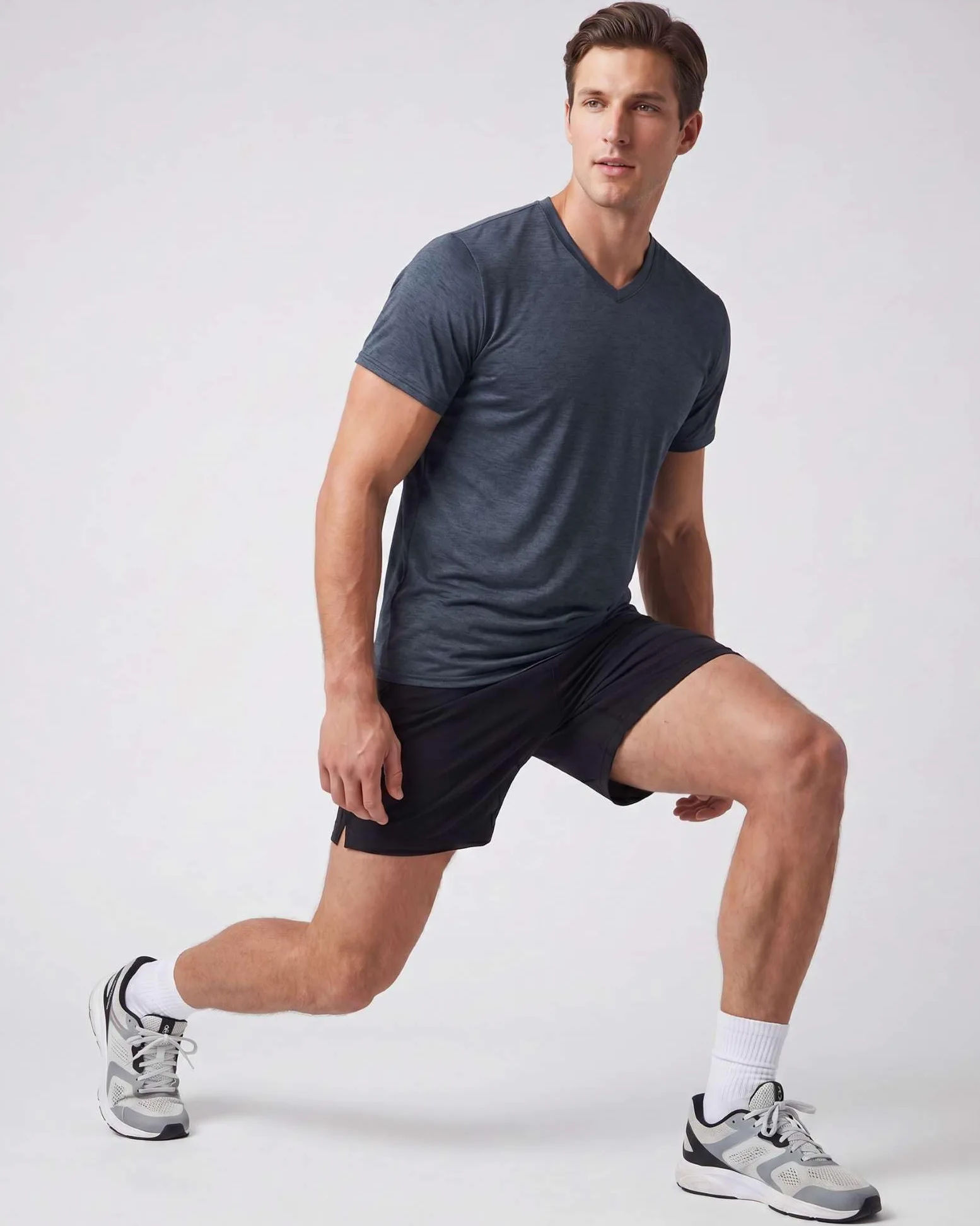 Real Essentials Paquete de 5: camiseta deportiva deportiva para hombre, con cuello en V, ajuste seco, absorbe la humedad