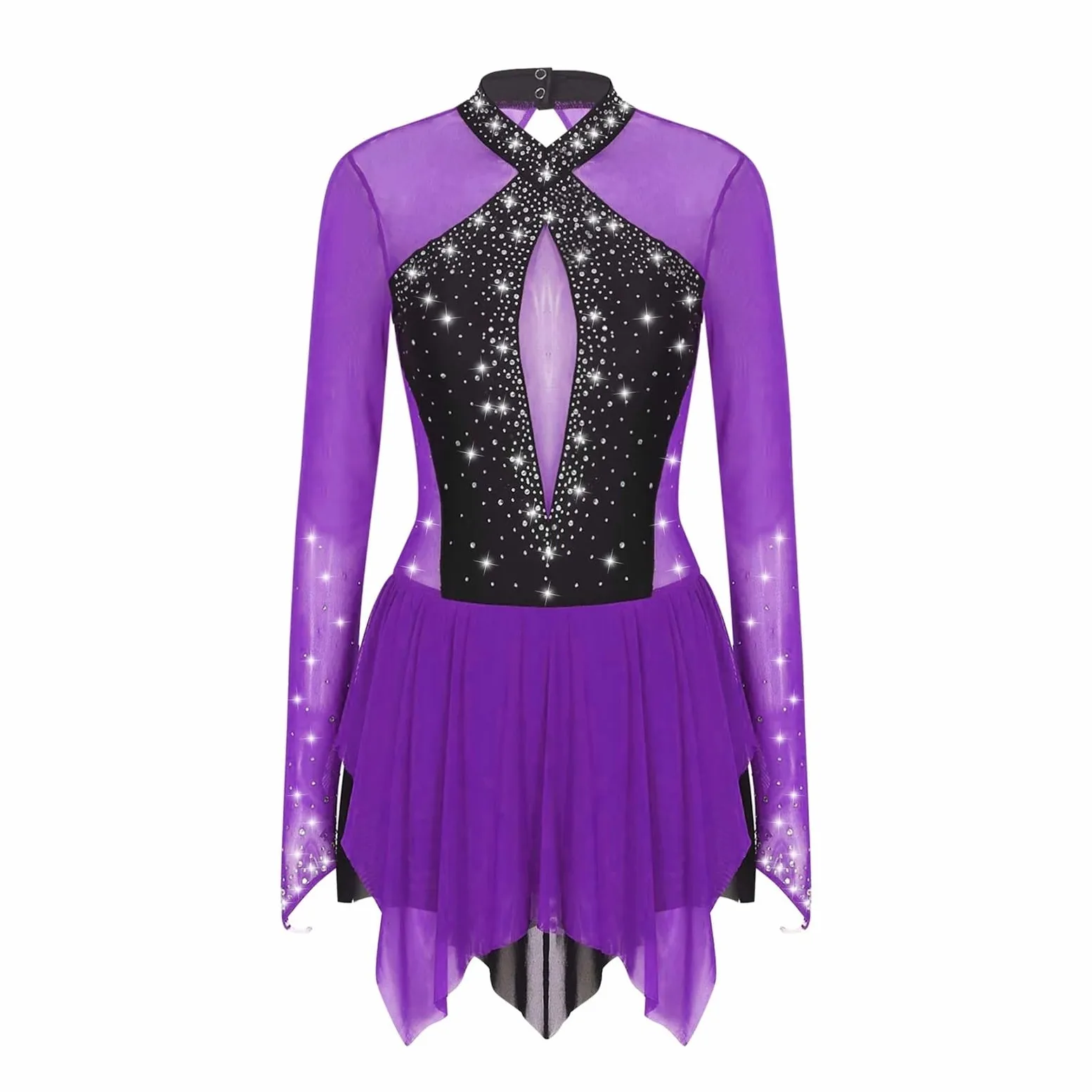 Vestido de Patinaje Artístico Vestido de malla transparente de manga larga for mujer, for patinaje artístico, gimnasia rítmica, danza lírica