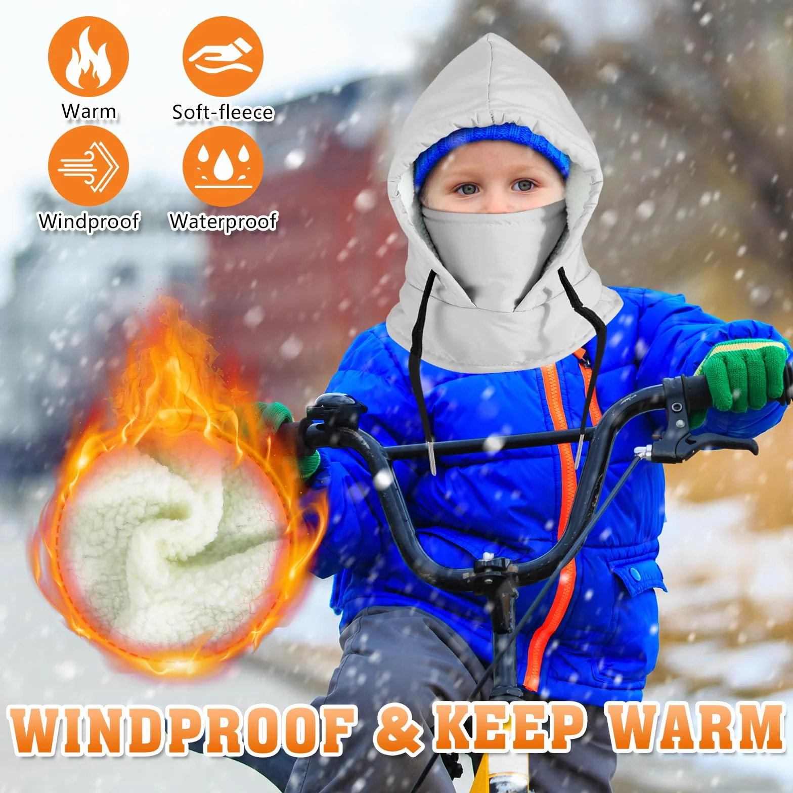 Pasamontañas Térmico Impermeable para Niños con Máscara de Esquí Ciclismo, Forro Polar