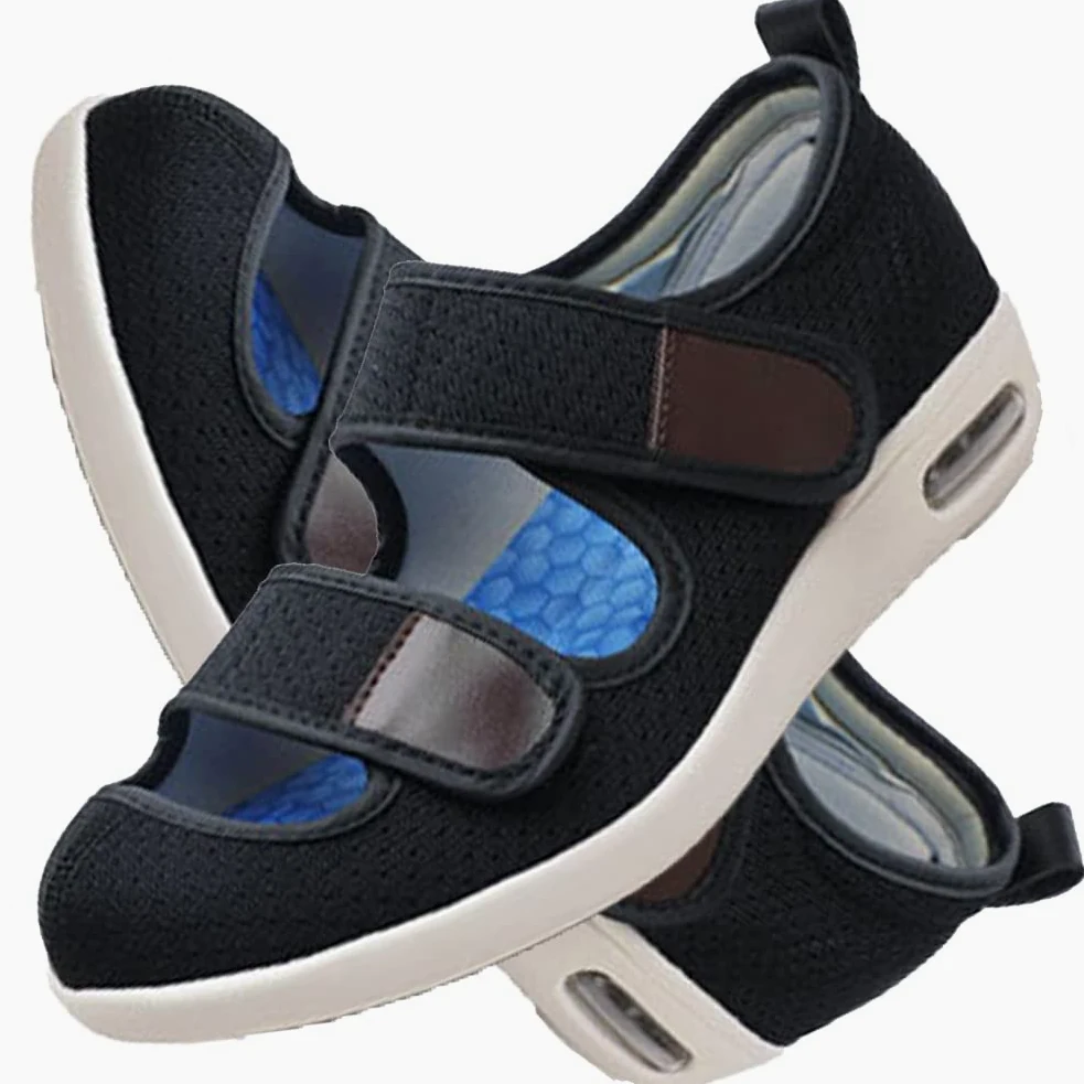 Zapatilla Ancho Especial Mujer Empeine Alto pies hinchados Extra Anchos Zapatos Vendaje Ortopédico Verano Sanitarios Zapatos de Ensanchamiento de Fertilizante de Gran Tamaño Plus,Negro,36 EU