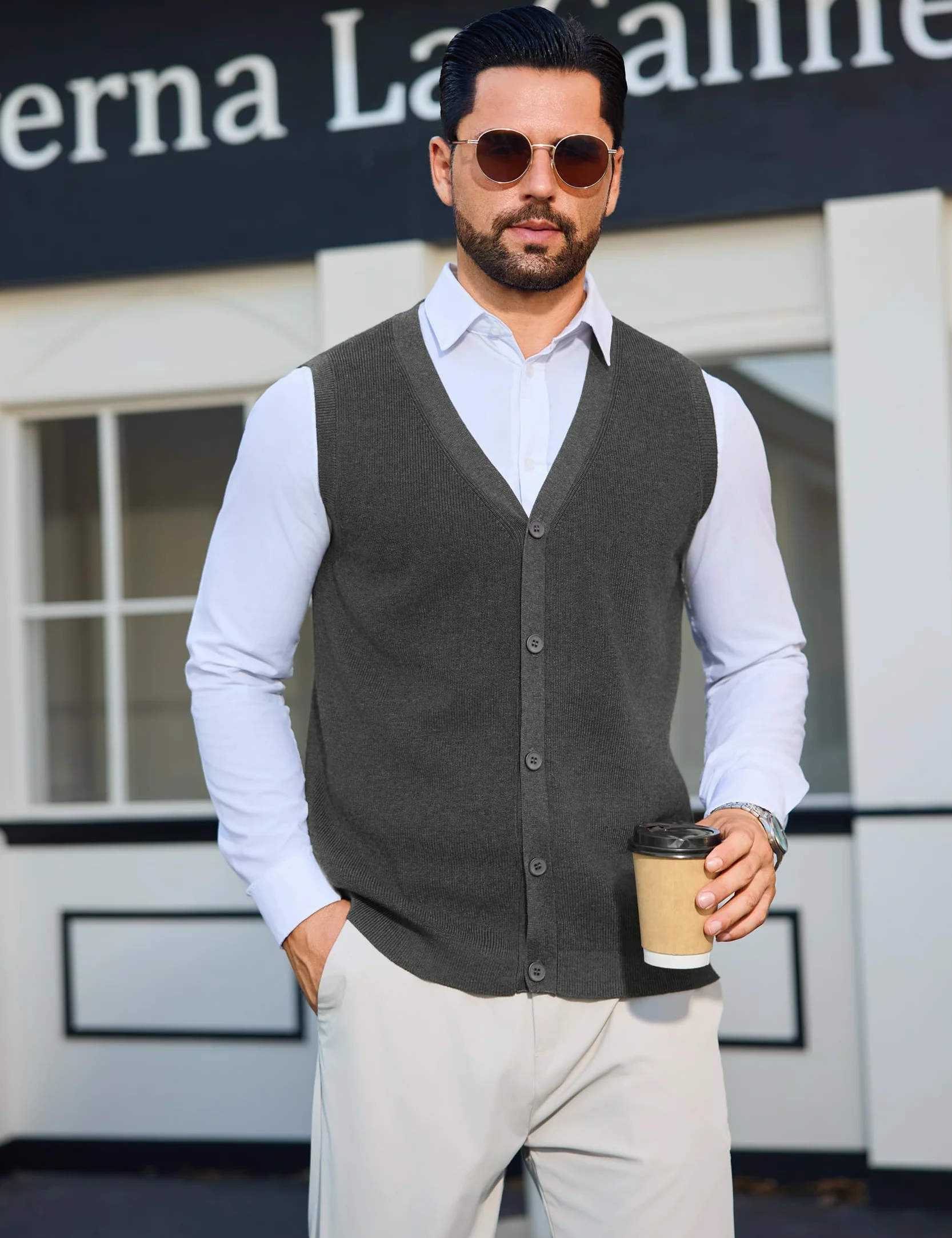 Sykooria Chaleco de Punto con Cuello en V Sin Mangas para Hombre Suéter Tejido Ligero y Elegante con Botones S-XXL