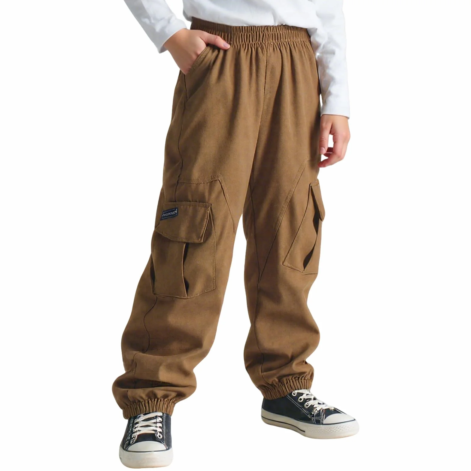 Pantalones Cargo Niños Suaves Transpirable Cintura Elástica Múltiples Bolsillos Streetwear Casual Joggers 6-13 Años