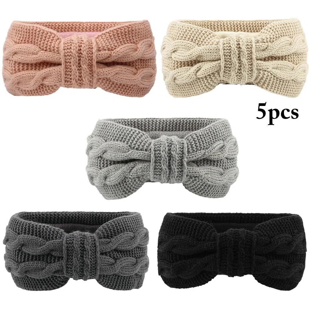 5 diademas elásticas de punto con lazo, para invierno, para mujer