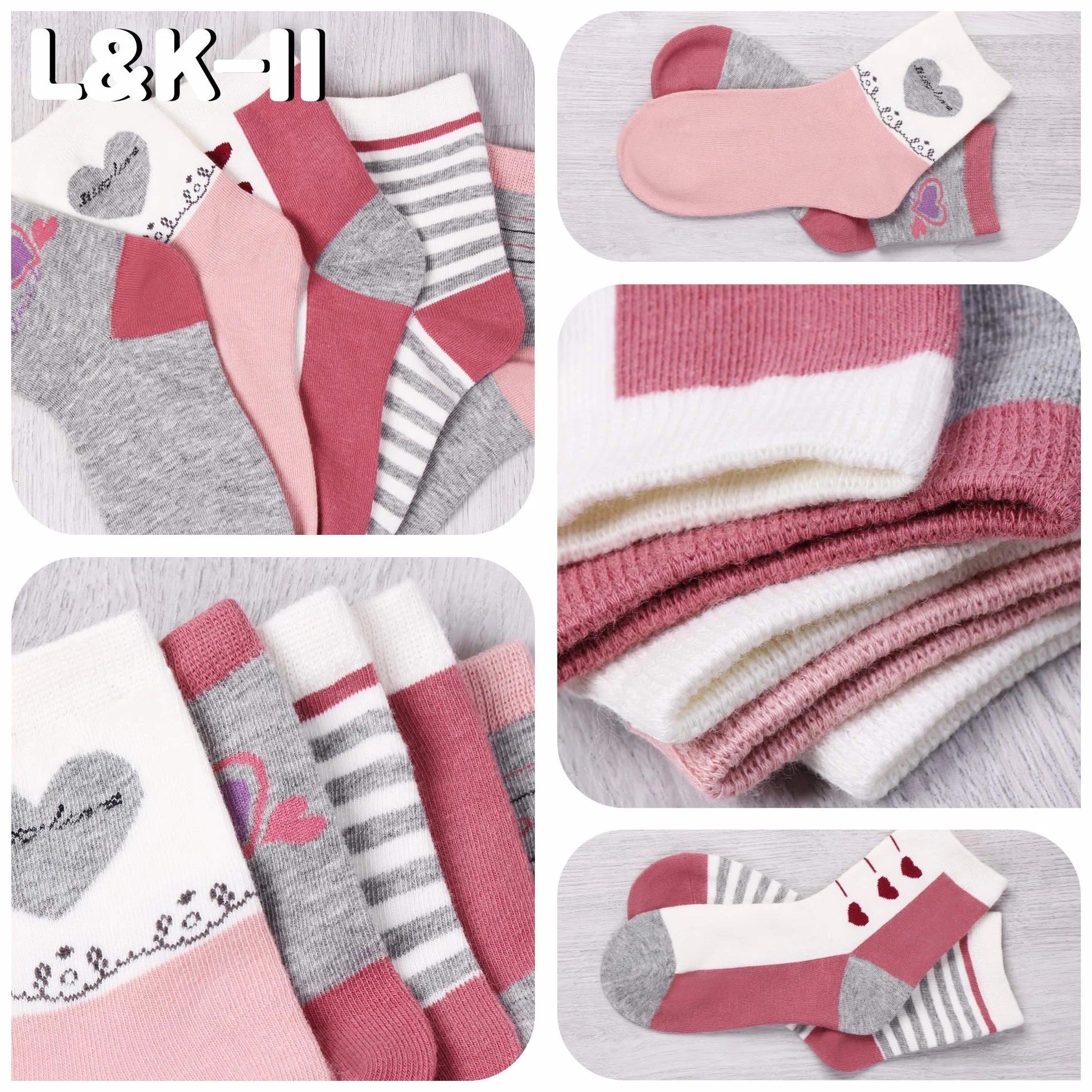 L&K-II 10 pares de calcetines para niñas y niños hechos de algodón al azar para niños con patrón lindo Calcetines para zapatillas de deporte para niños pequeños coloridos 2823