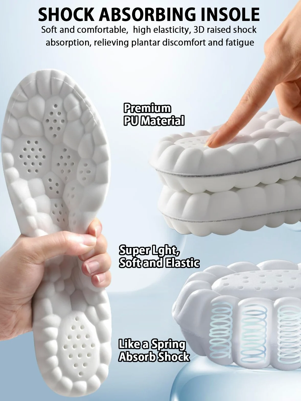 Plantillas de zapatos deportivos 3D, plantillas de pies para fascitis plantar, plantillas de arco de absorción de impactos, para deportes, correr, escalar, desodorante, suave, transpirable (Men