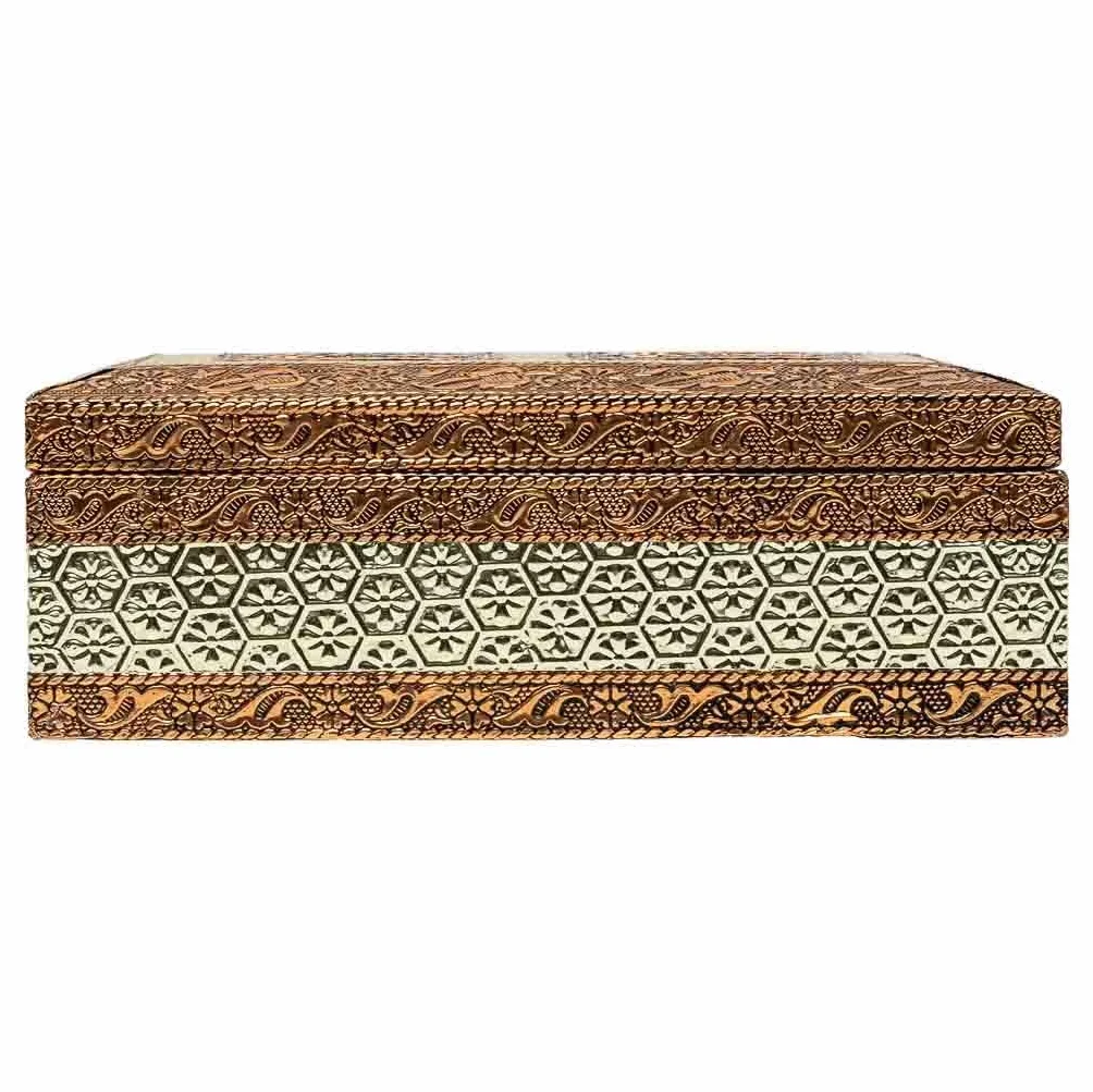 Joyero de metal repujado color cobre 17,5x12,5x6 cm