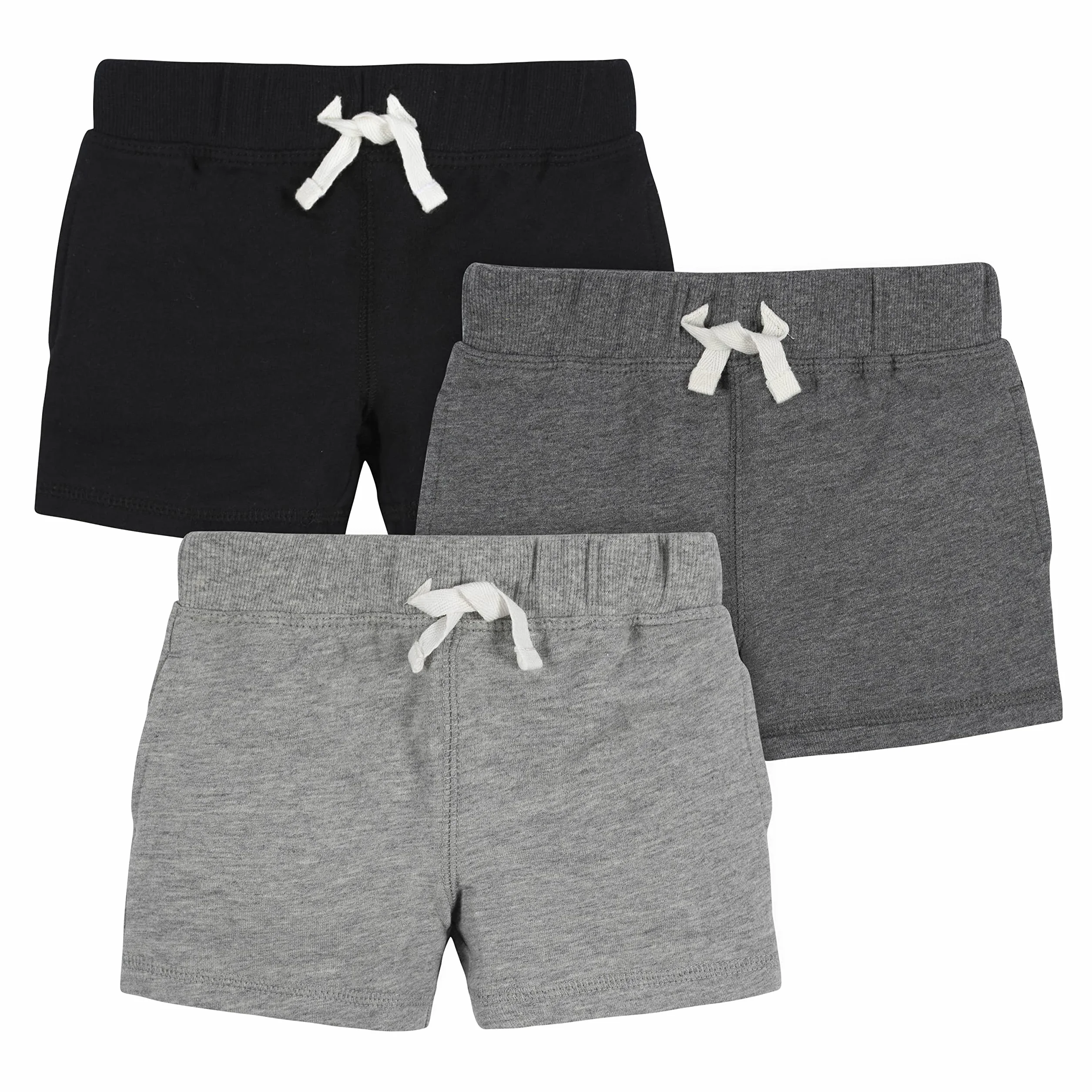 Gerber - Pantalones cortos de punto, 3 unidades, gris/negro/jaspeado oscuro, de 2 años