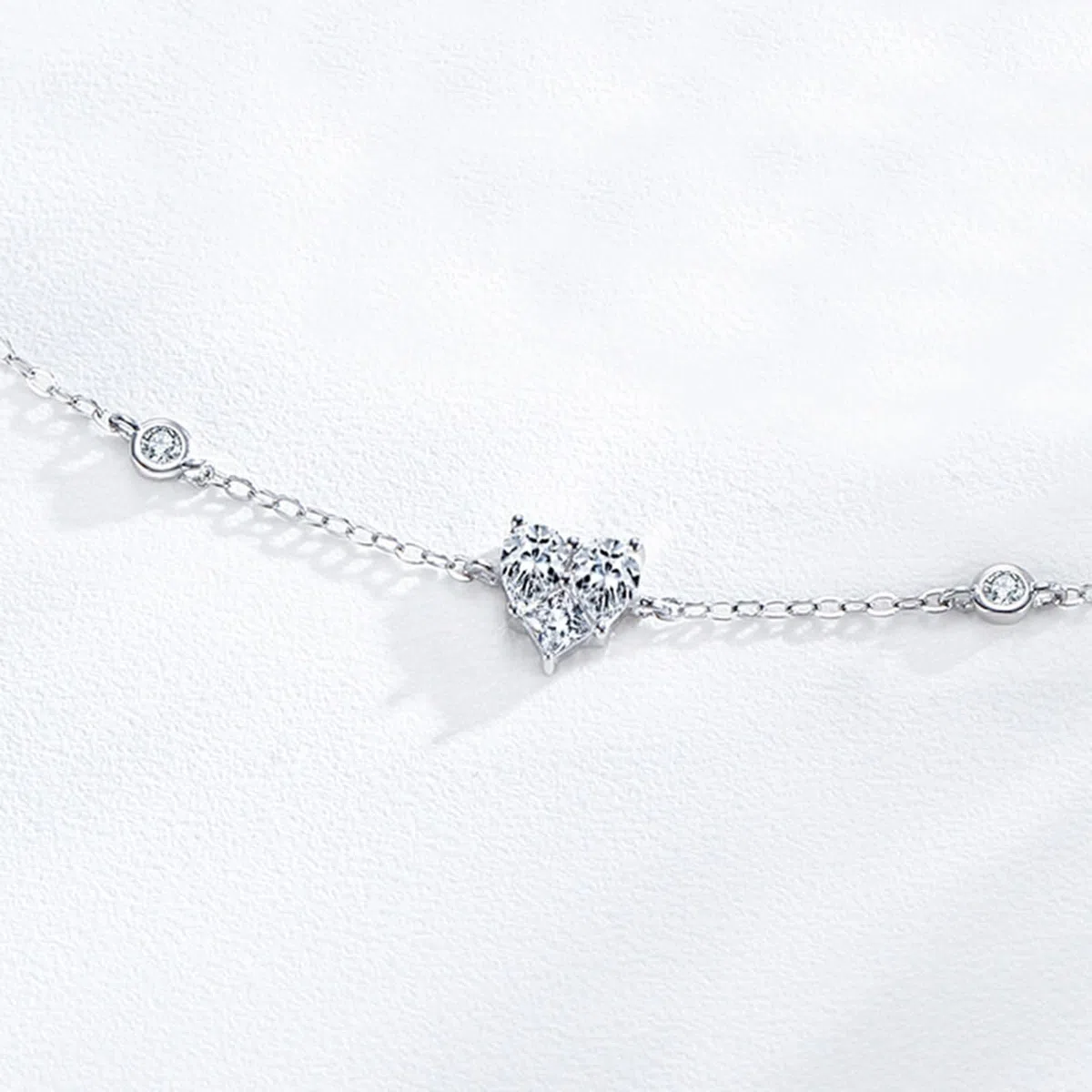 Pulseras de Mujer de Oro Blanco 9Kilates / 14Kilates / 18Kilates, Corazón con Diamante Creado de 0,25 ct, Cadena Extensible 16 CM + 5 CM, Pulsera de Plata de Mujer Ajustable