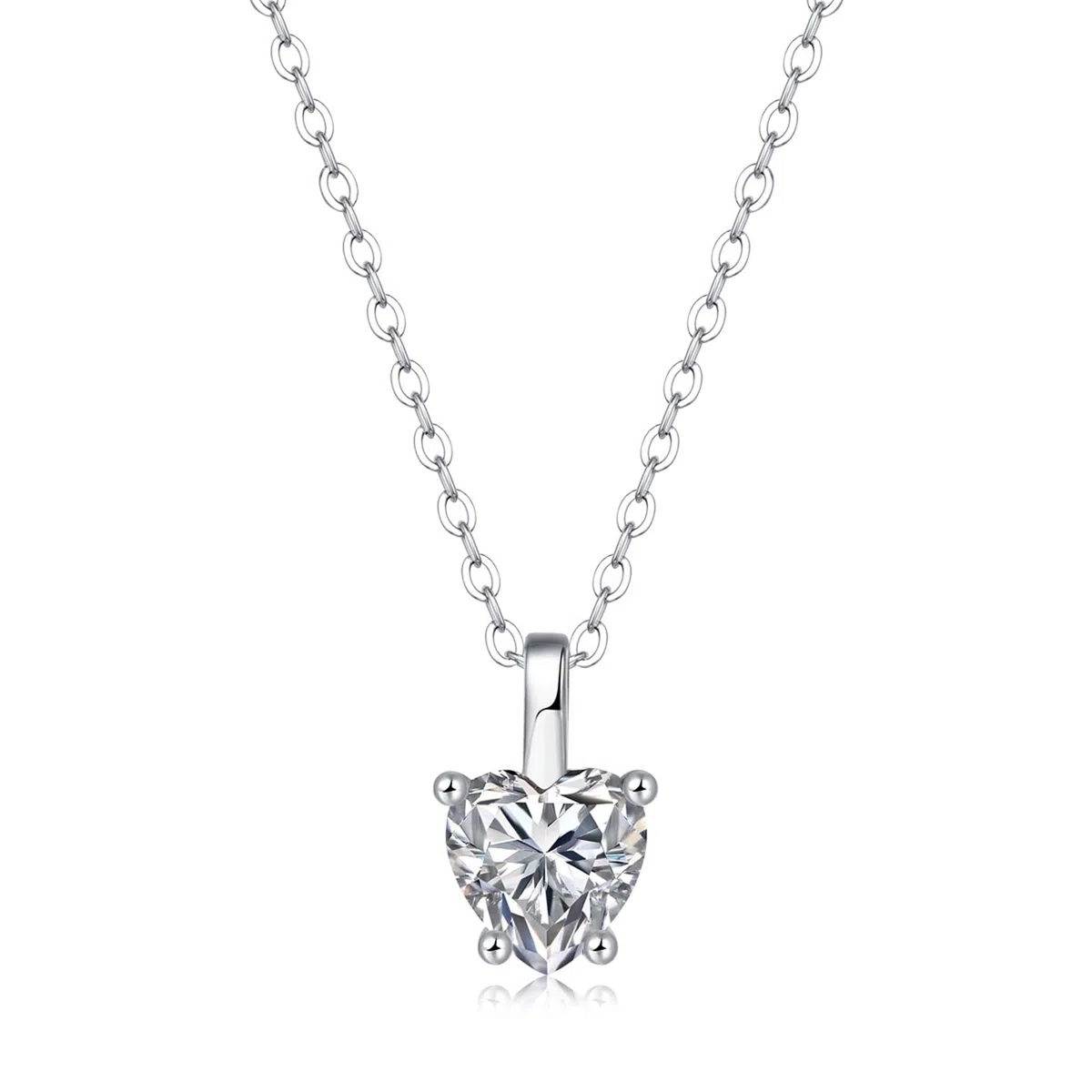 Collar de moissanita para mujer en oro blanco/platino, 4 puntas solitario en forma de corazón, delicado collar de oro para cumpleaños