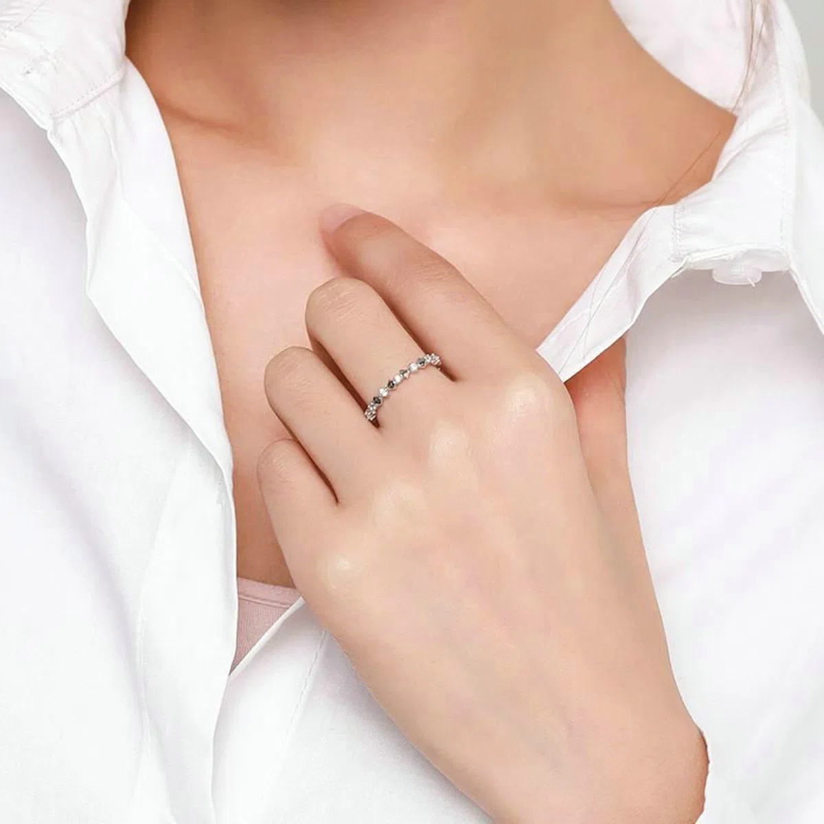 Anillo para mujer de oro blanco, anillos de compromiso, oro real eternidad con moissanite, elegante anillo de matrimonio para mujeres