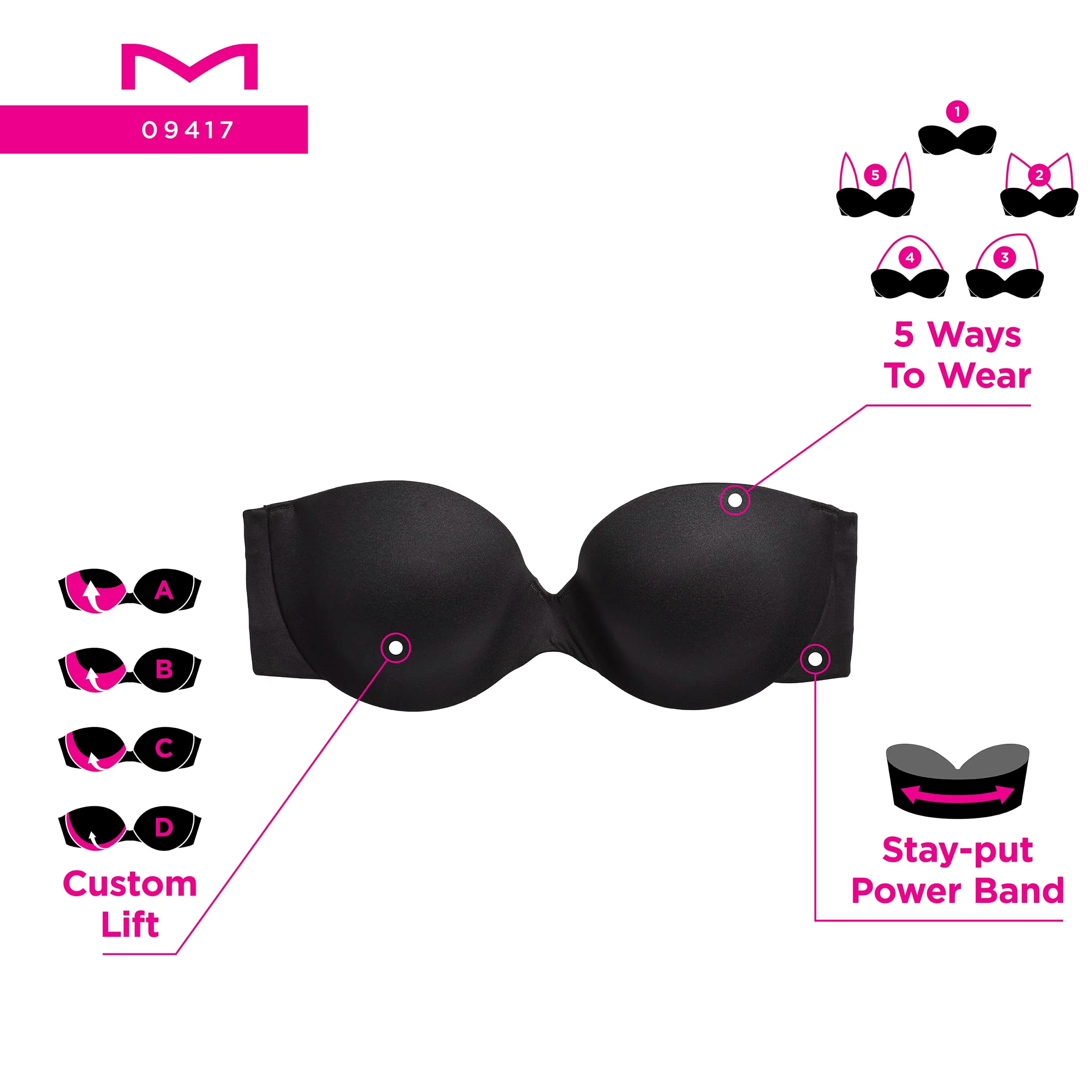 Maidenform Maidenform Strapless Bra, Custom Lift Underwire Bras For Women, Convertible Straps, Supportive Sujetador Mujer (Pack de 1)