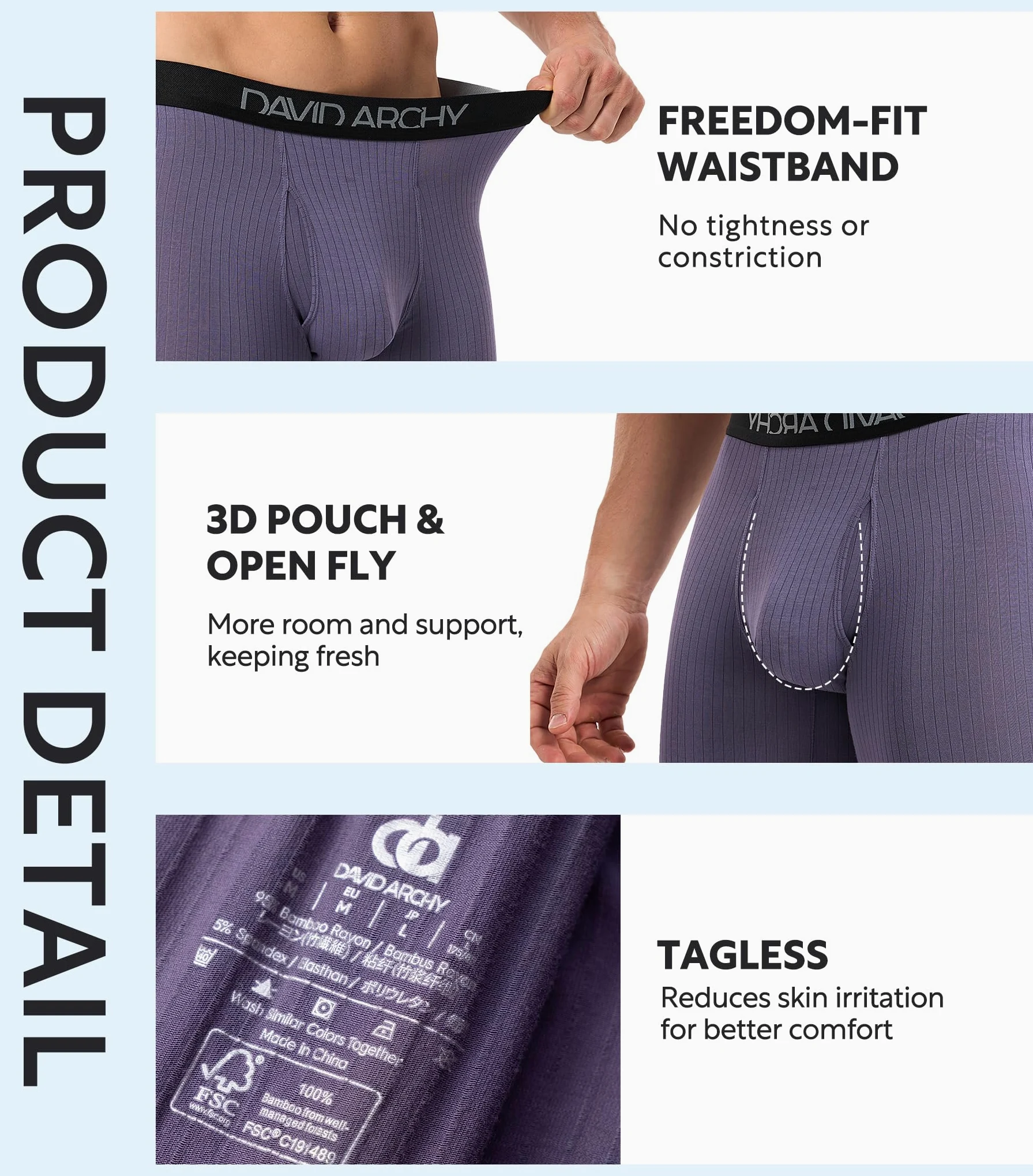 DAVID ARCHY Calzoncillos tipo bóxer transpirables de rayón hechos de bambú para hombre, paquete de 4 con bragueta