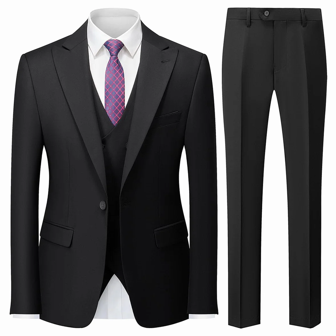 MODFUL Traje de hombre de 3 piezas, corte ajustado, con un botón, chaleco de boda
