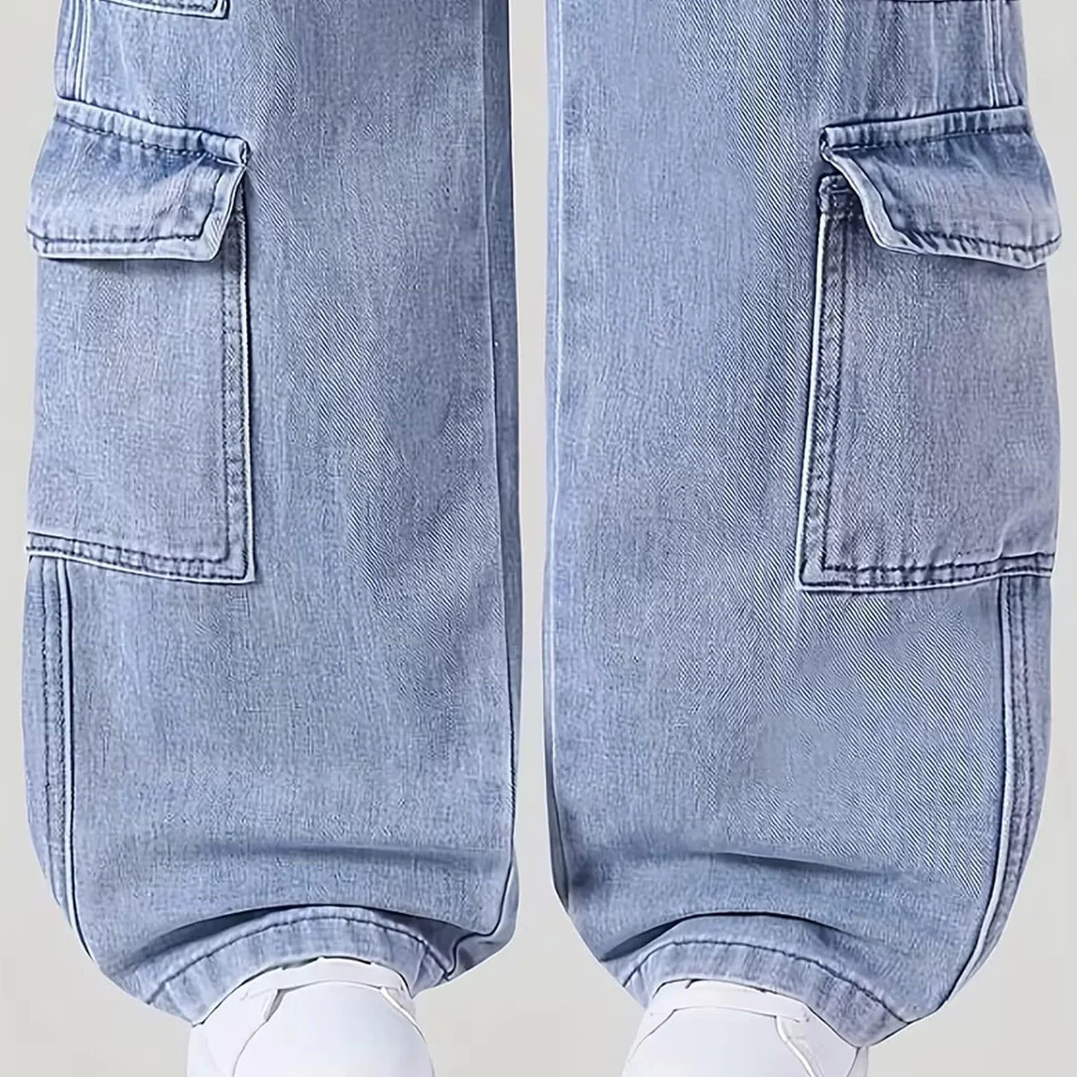 Jeans cargo para niñas, holgados, de pierna ancha, vintage, pantalones de mezclilla casuales para adolescentes, ropa de calle, pantalones elásticos de cintura alta y ajuste relajado