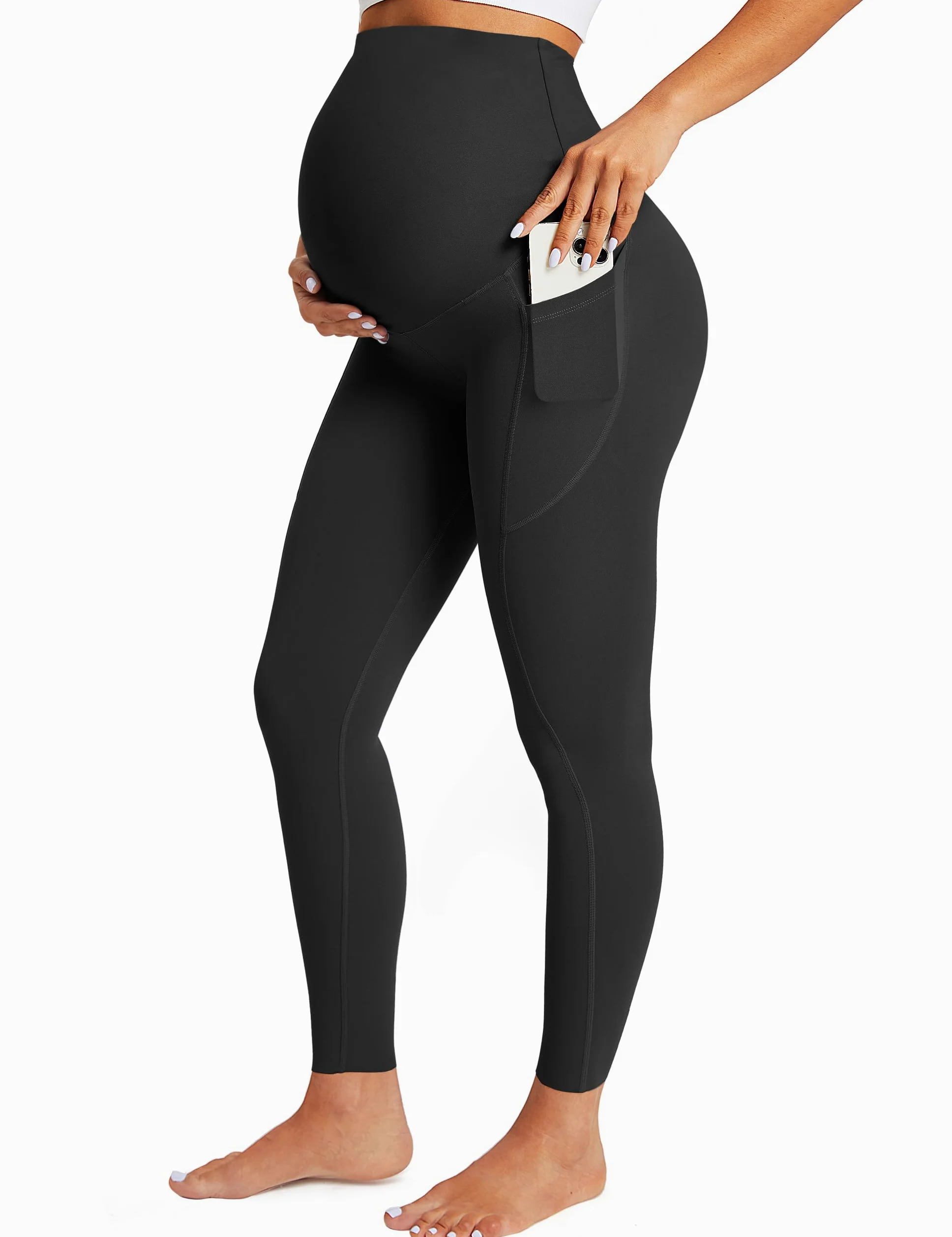 BAYDI Leggings de maternidad con bolsillos, para entrenamiento, con soporte para el vientre, elásticos, suaves, pantalones de embarazo, ropa deportiva