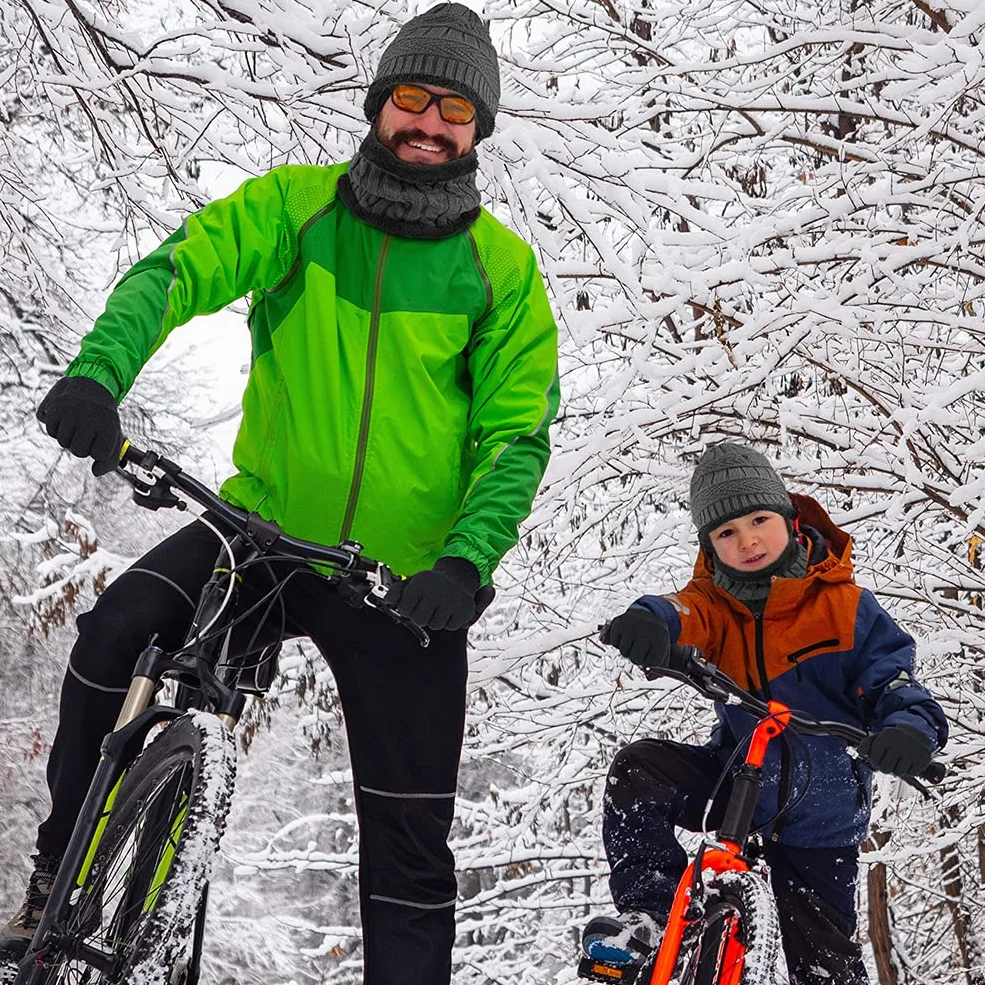 Niño Gorra Bufanda Guante Set - Tejer Lana Polar Calentador Cuello Capa Pantalla Táctil Mitones Suave Invierno Disfraz Correr Moto Bici Fútbol Deporte Frío Esqui Nieve Frozen Snowboard Navidad Año5-10