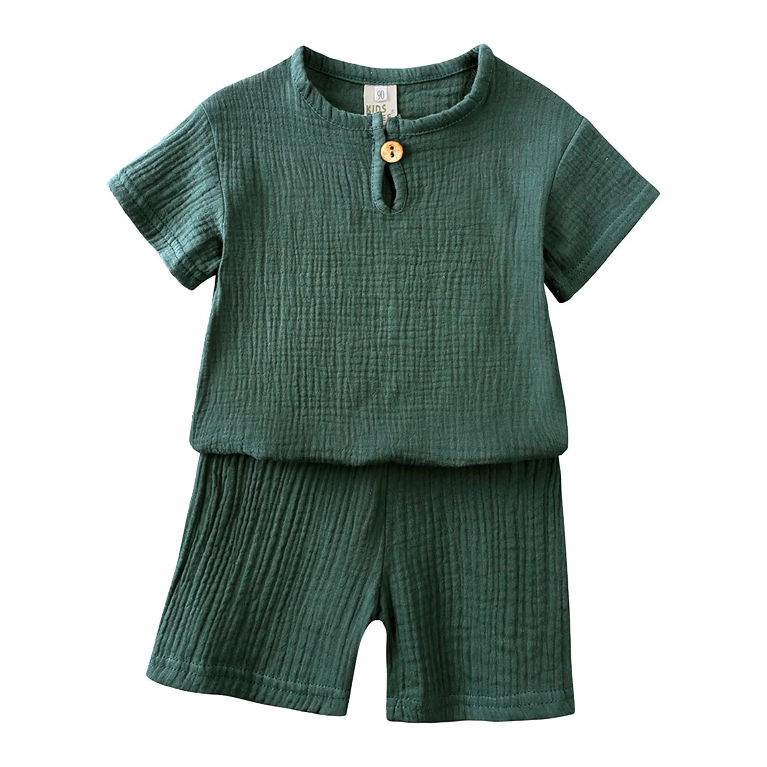 Generisch Camisa para niños Bebé Niño Niña Sólido Jersey Manga Corta Algodón Lino Sudadera Camiseta Cuello Redondo Tops Pantalones Cortos Conjunto Ropa Traje de Diablo Bebé