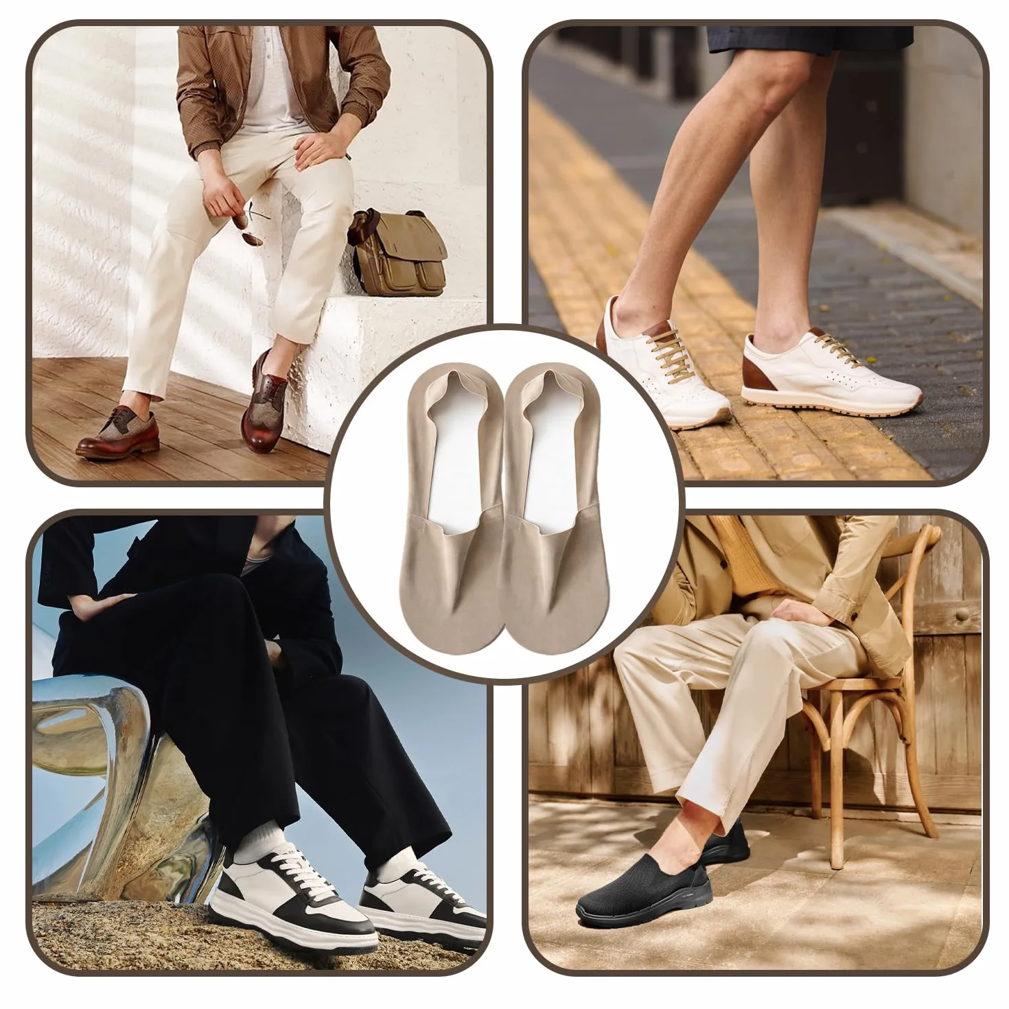 6 Pares de Calcetines Invisibles para Hombre, Ligeros y de Corte Bajo, Antideslizantes para Mocasines, Zapatillas, Zapatos de Cuero, Nude y Negro