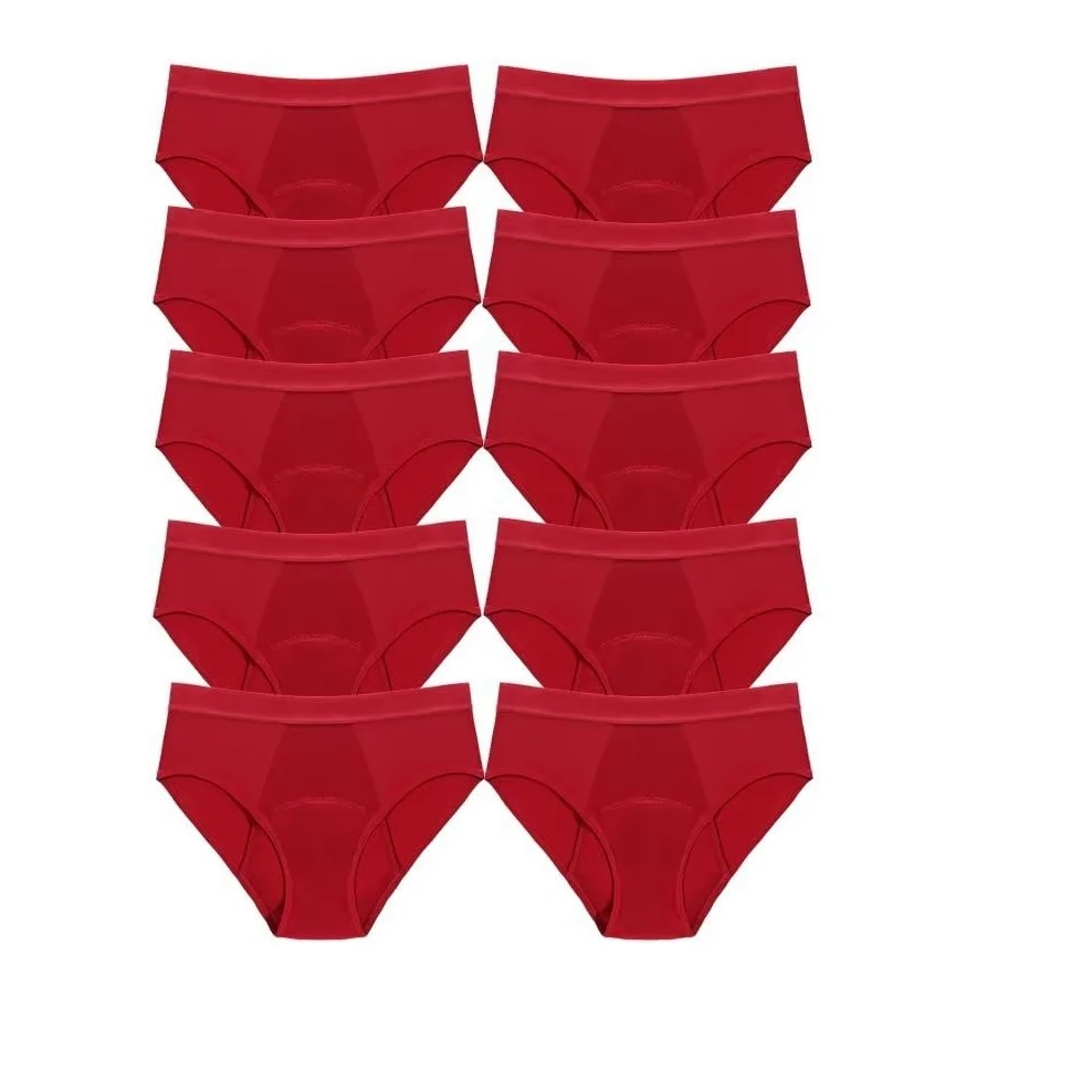 10 Piezas de Bragas Menstruales de Algodón para Mujer Bragas para El Período Absorbentes A Prueba de Fugas Elásticas Suaves Transpirables Color Rojo 5Xl