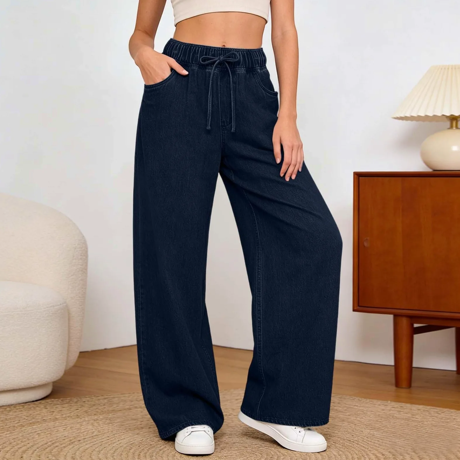 Pantalones de Trabajo Mujer, Pantalon Chandal Mujer,Vaqueros de Tiro bajo Lavados Estilo Pierna Recta y Ancha Temporada otoño Calle Pantalón