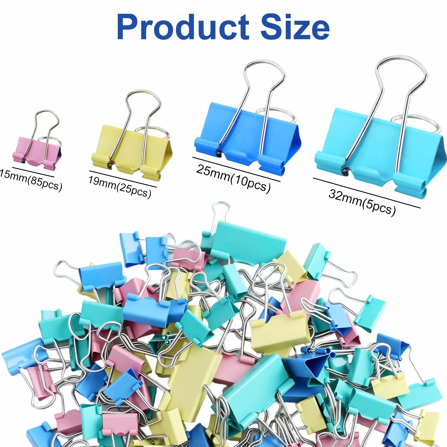 Pinzas plegables multicolores 15-32 mm, clips de metal para papel, artículos de oficina