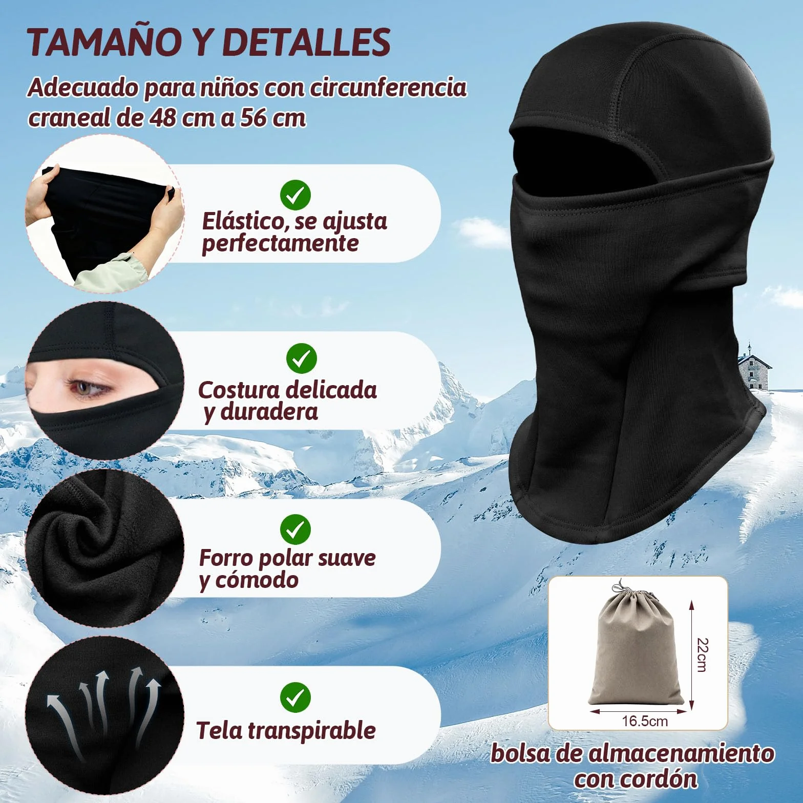 ZOCONE Pasamontañas Térmico Invierni Niños Forro Polar Balaclava Moto Esquí Ciclismo