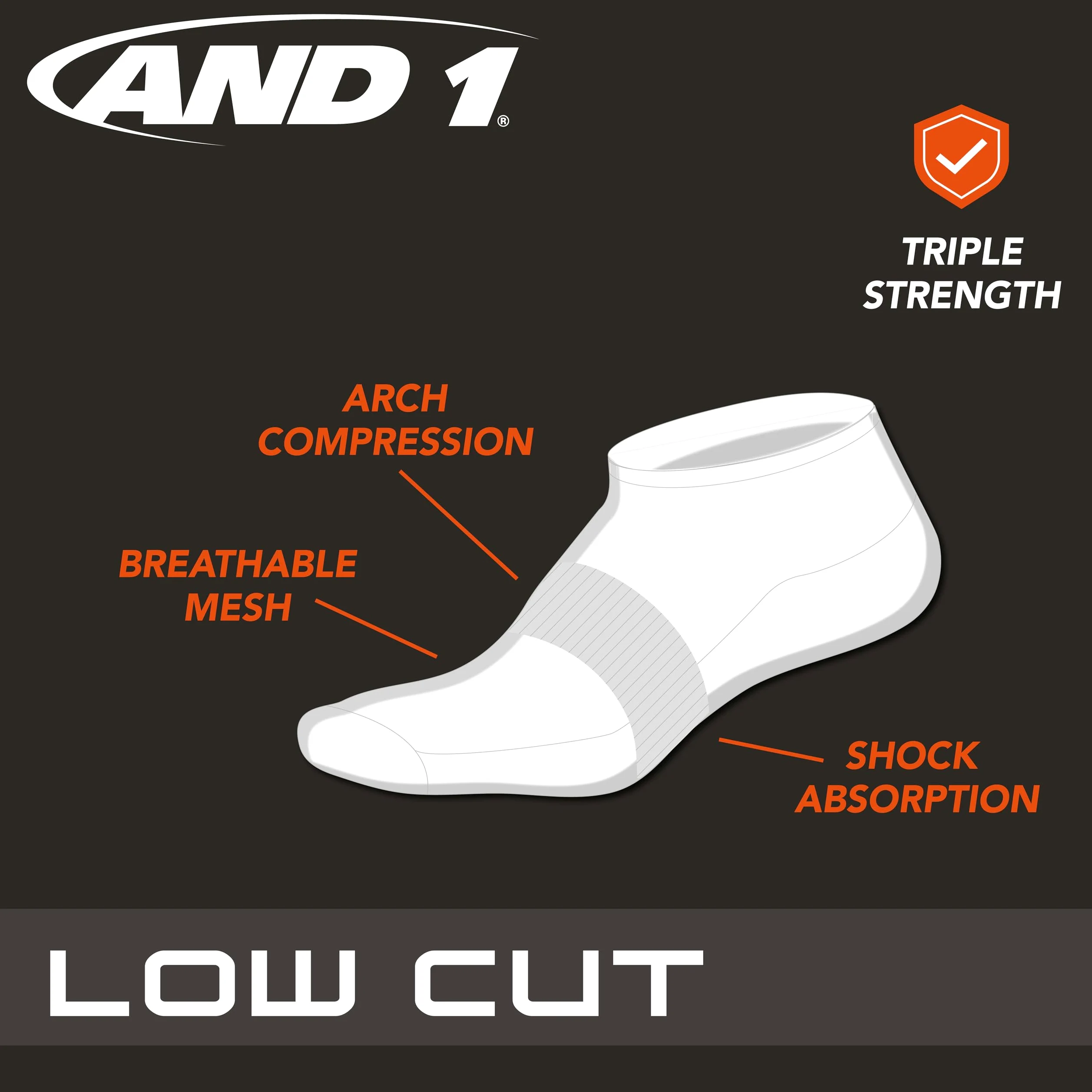 AND1 Calcetines de compresión para hombre Athletic Arch Cushion Comfort Low Cut (12
