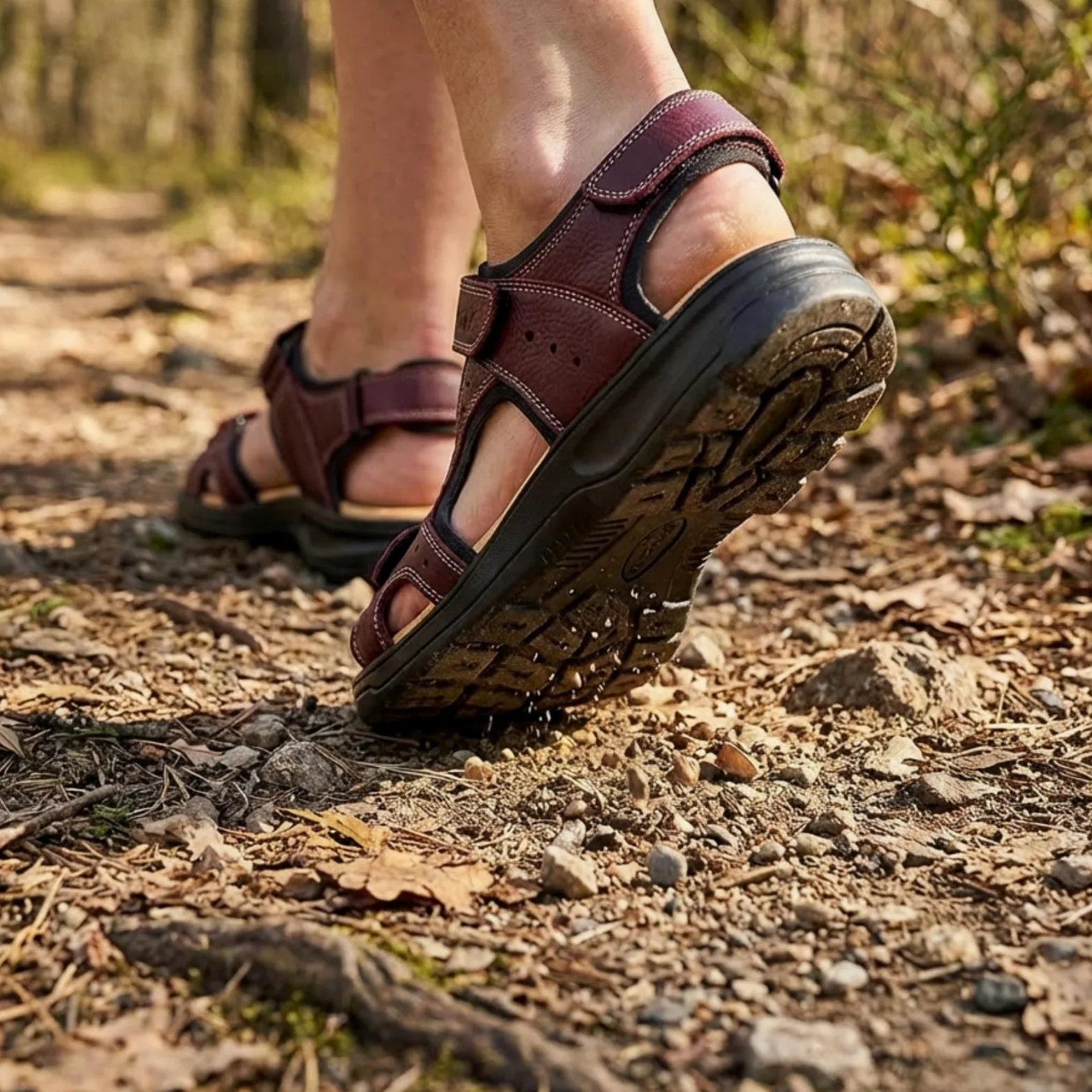 Sandalias Cangrejeras de Cuero para Hombre Doble Cierre de Velcro Ajustable