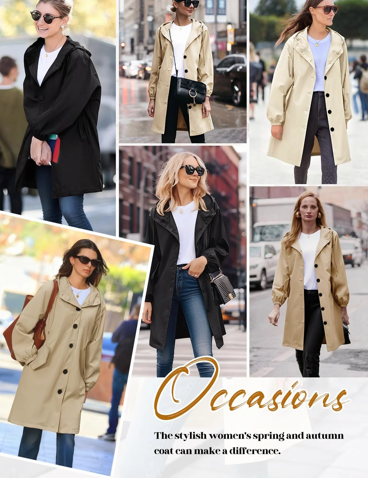 Vancavoo Gabardinas de Mujer Abrigo Largo Trench Coat Cortavientos Primavera Chaqueta con Capucha