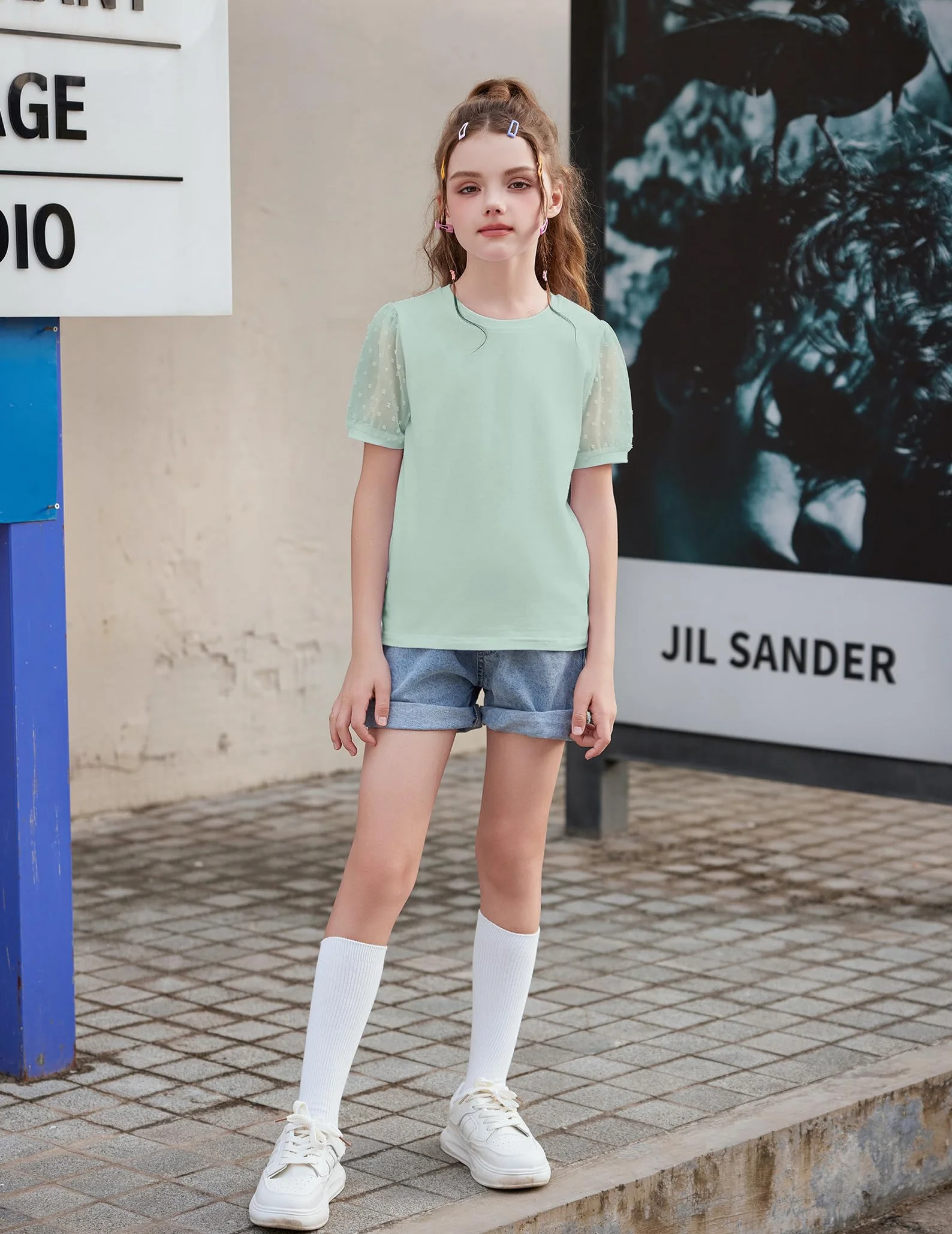 Arshiner Niñas Camisetas Mangas de Gasa Niños Verano Algodón Ocio Elegante T- Shirt Cuello Redondo Manga Corta para Niñas 5-13 Años