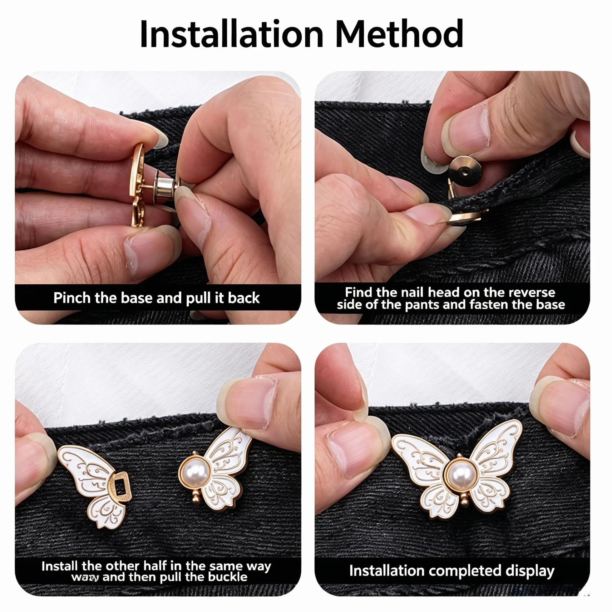 KIMHOME 4 Clips Ajustables para la Cintura, con Hebilla de Mariposa, para Pantalones y Vaqueros, y Clips de sujeción para Faldas y Vestidos