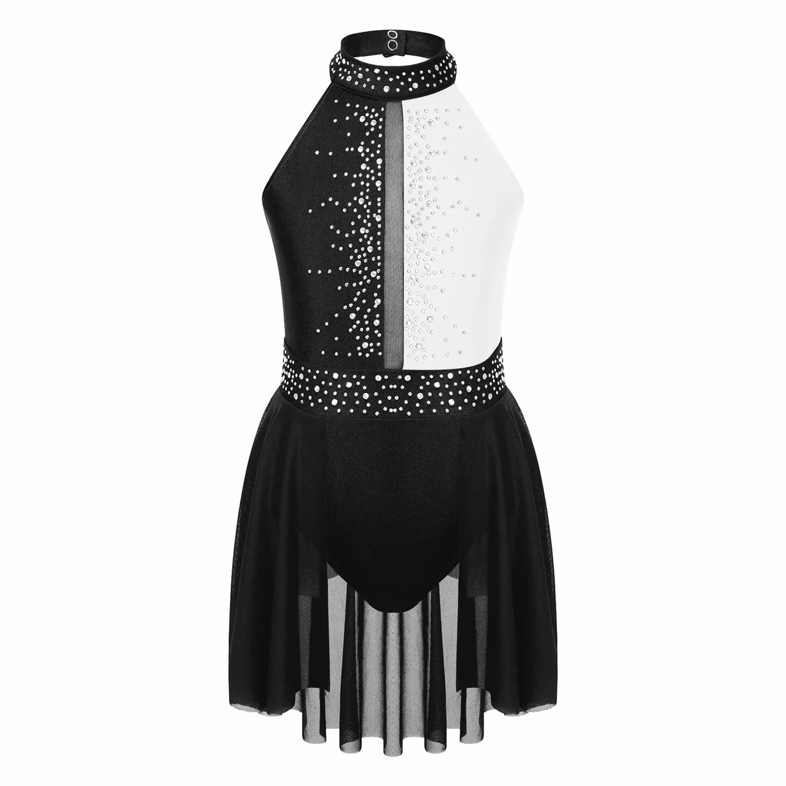 Vestido de Patinaje Artístico Vestido de malla de ballet y gimnasia for niñas, sin mangas, con diamantes de imitación y cuello alto, for patinaje artístico, bailarina, disfraz de escenario