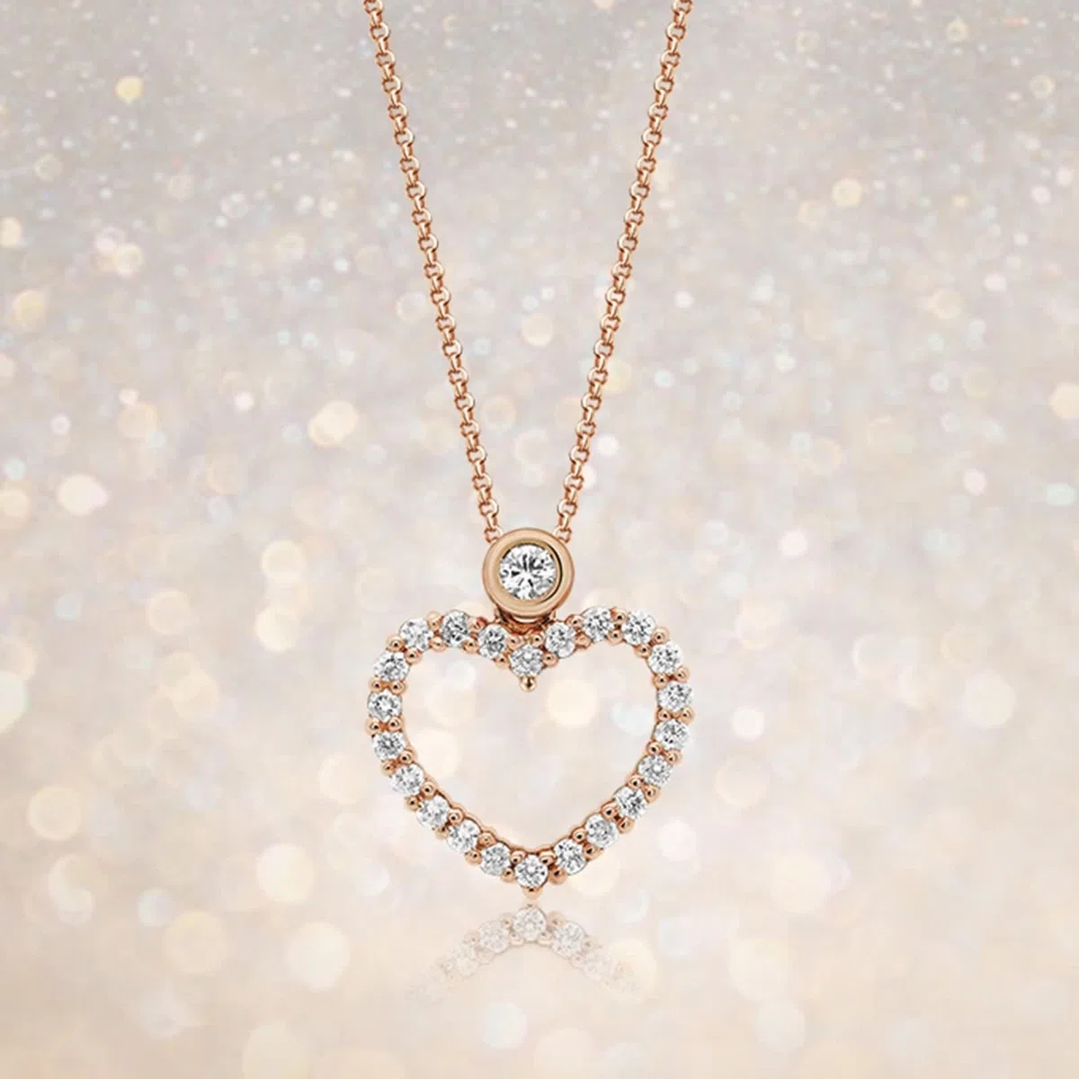 Cadena para mujer con colgante de corazón, cadena de diamante auténtico, 9 K/14 K/18 K, oro rosa, moda clásica